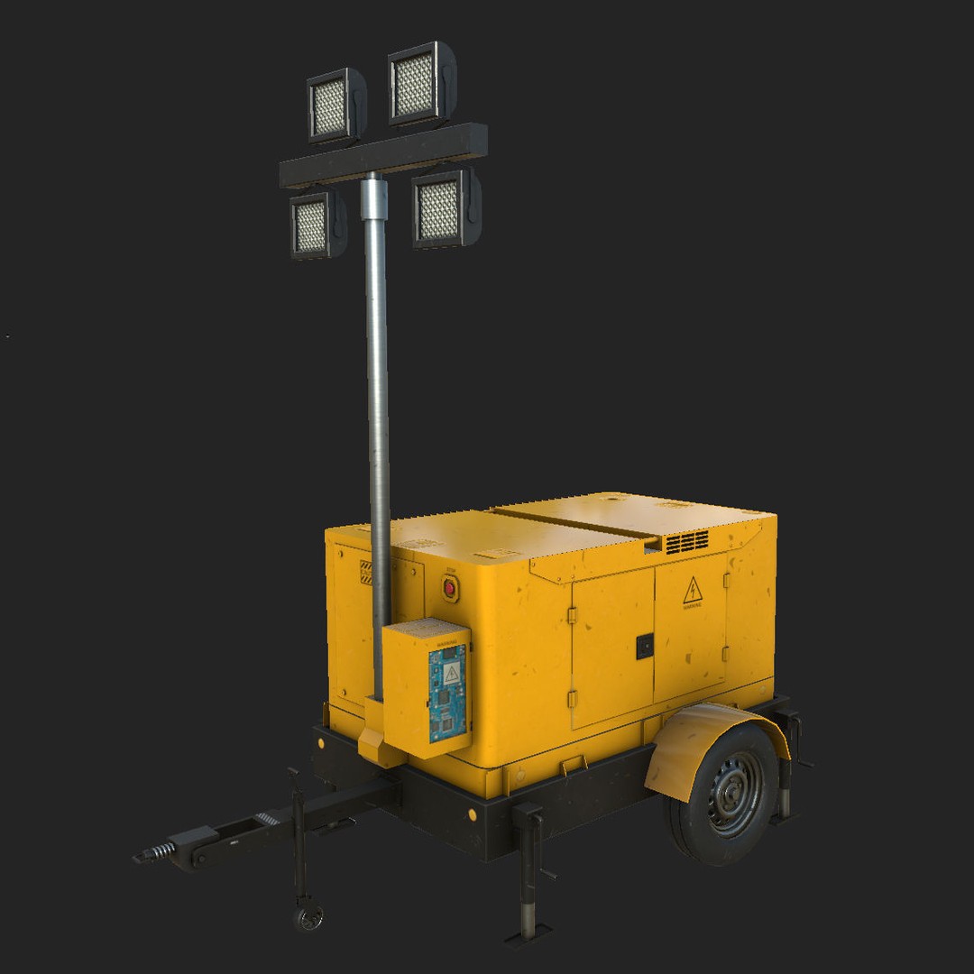 Mobile Lighting Tower 3D Model – Low Poly PBR Game Asset, FBX, OBJ - View 15