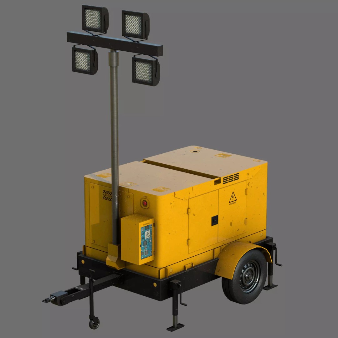 Mobile Lighting Tower 3D Model – Low Poly PBR Game Asset, FBX, OBJ - View 2
