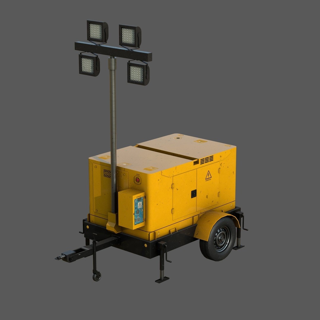 Mobile Lighting Tower 3D Model – Low Poly PBR Game Asset, FBX, OBJ - View 3