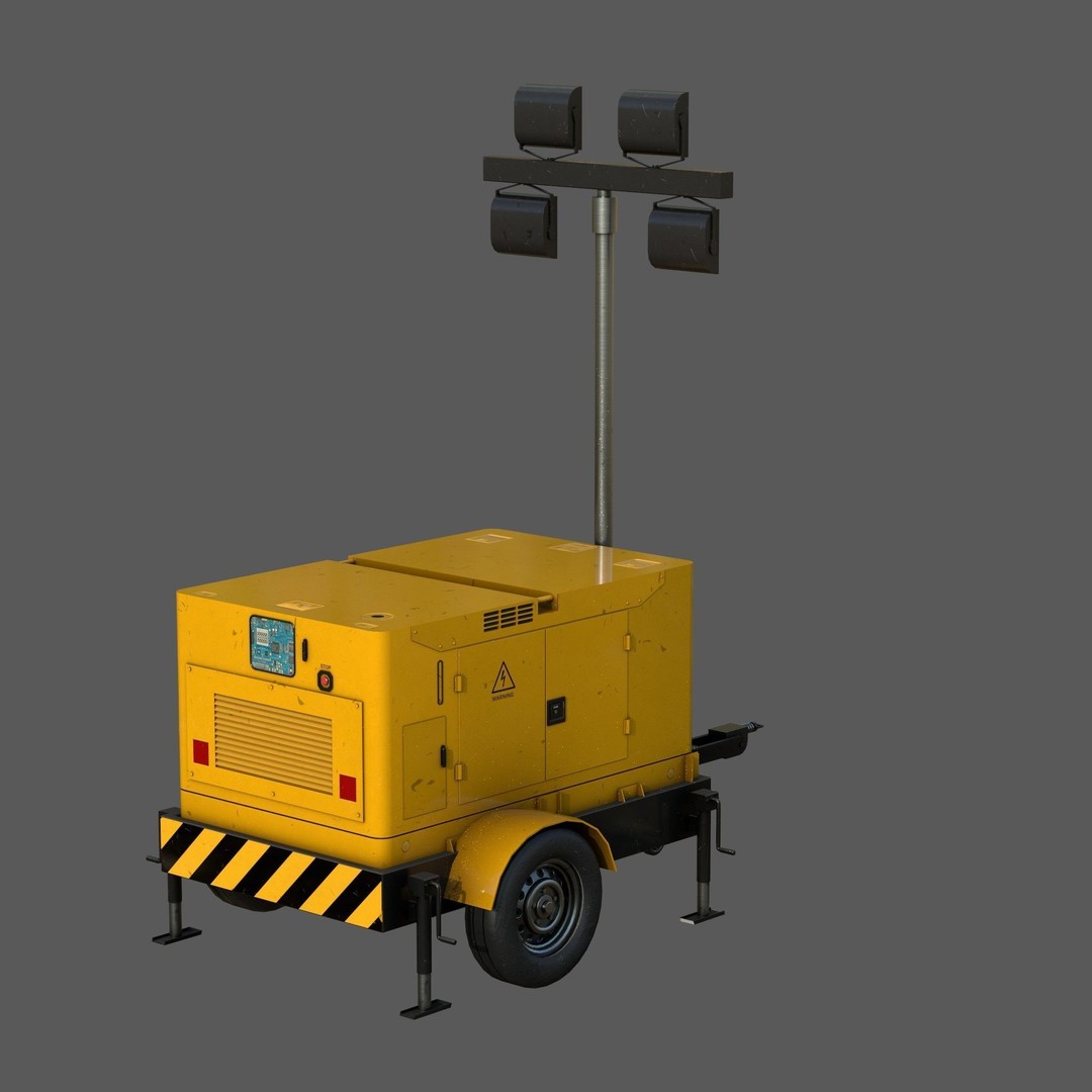 Mobile Lighting Tower 3D Model – Low Poly PBR Game Asset, FBX, OBJ - View 5