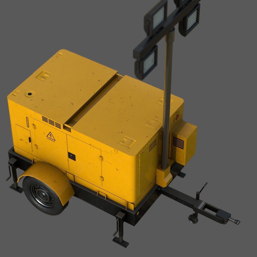 Mobile Lighting Tower 3D Model – Low Poly PBR Game Asset, FBX, OBJ - View 6