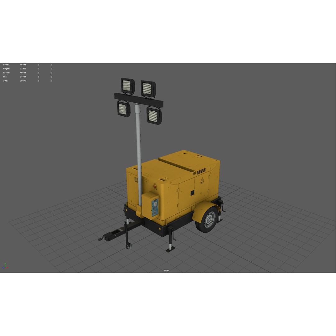Mobile Lighting Tower 3D Model – Low Poly PBR Game Asset, FBX, OBJ - View 7