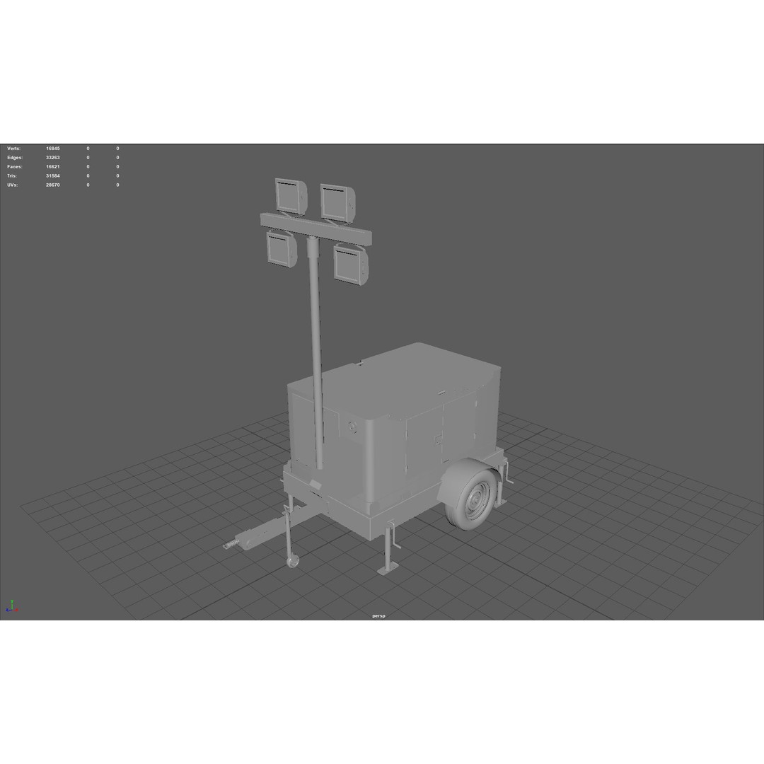Mobile Lighting Tower 3D Model – Low Poly PBR Game Asset, FBX, OBJ - View 8