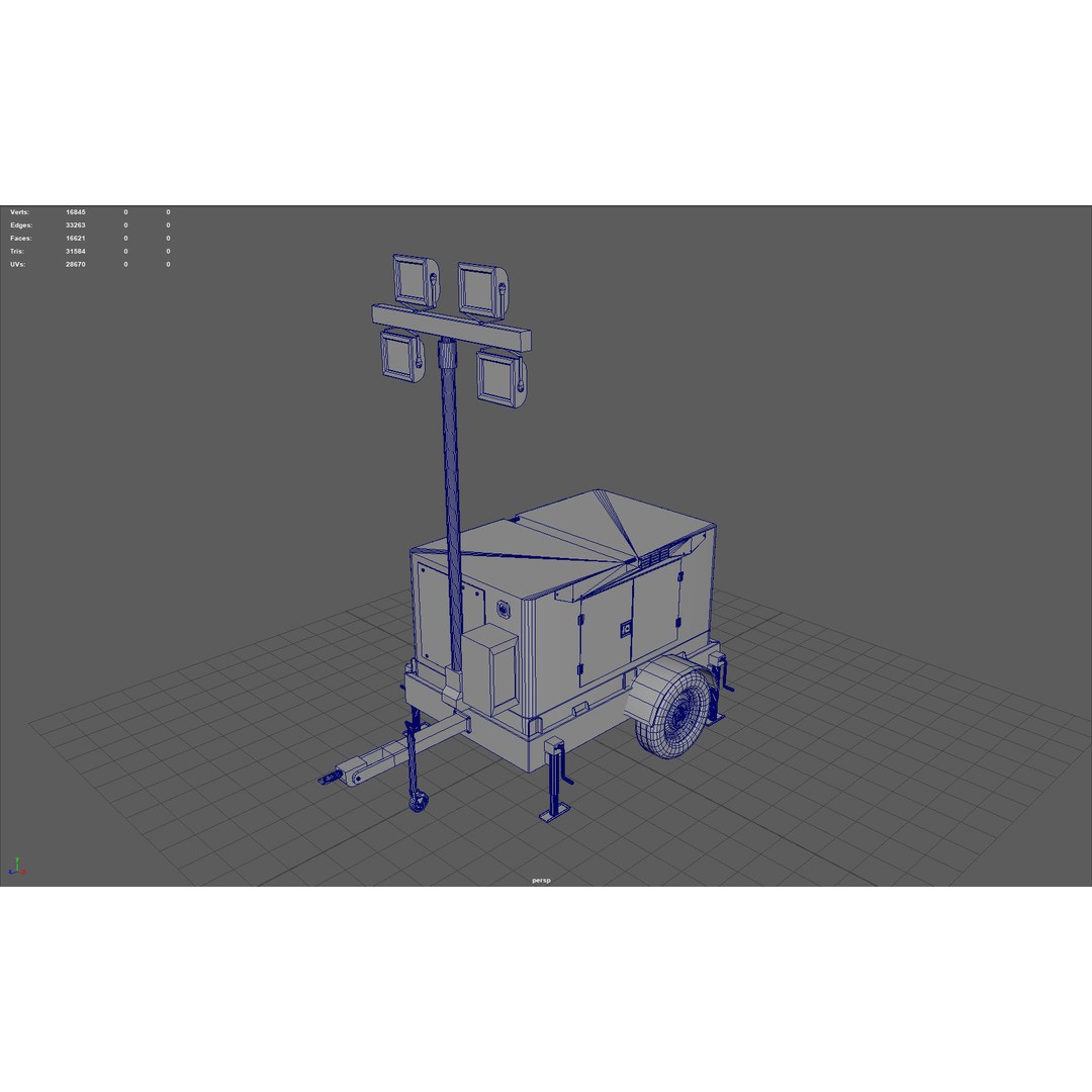 Mobile Lighting Tower 3D Model – Low Poly PBR Game Asset, FBX, OBJ - View 9