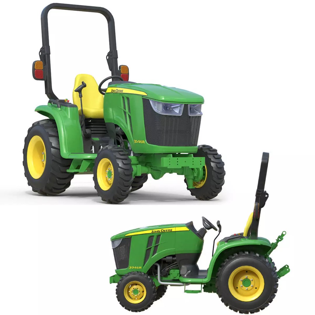 John Deere 3046R Compact Utility Tractor 3D Model – Low Poly PBR Asset, FBX