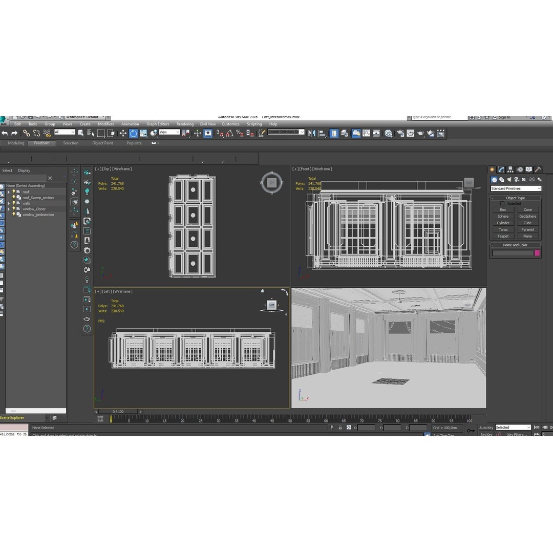 Loft Interior 3D Model – Industrial Office Scene, Cinema4D