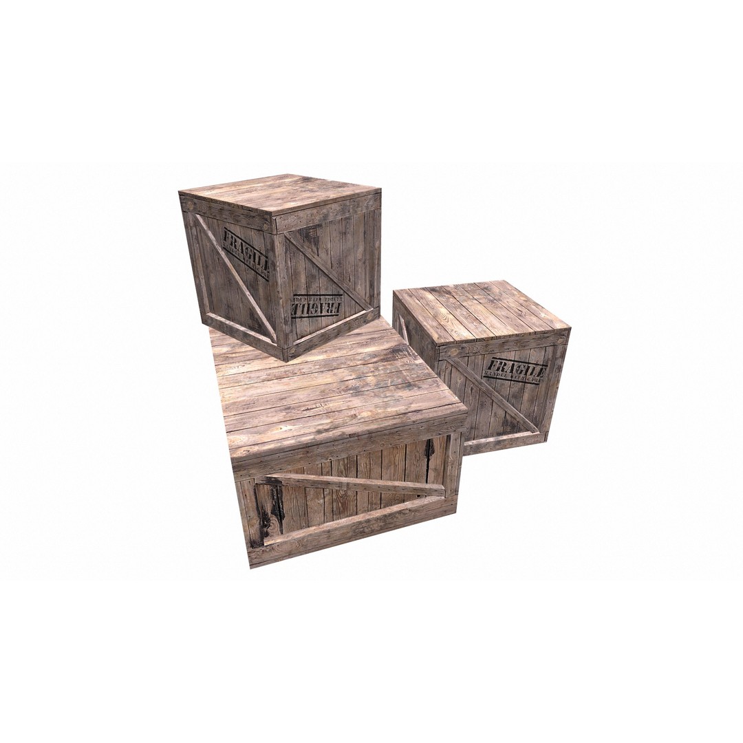 Wooden Box Set 3D Model – Low Poly PBR Asset for Games and Animation - View 11