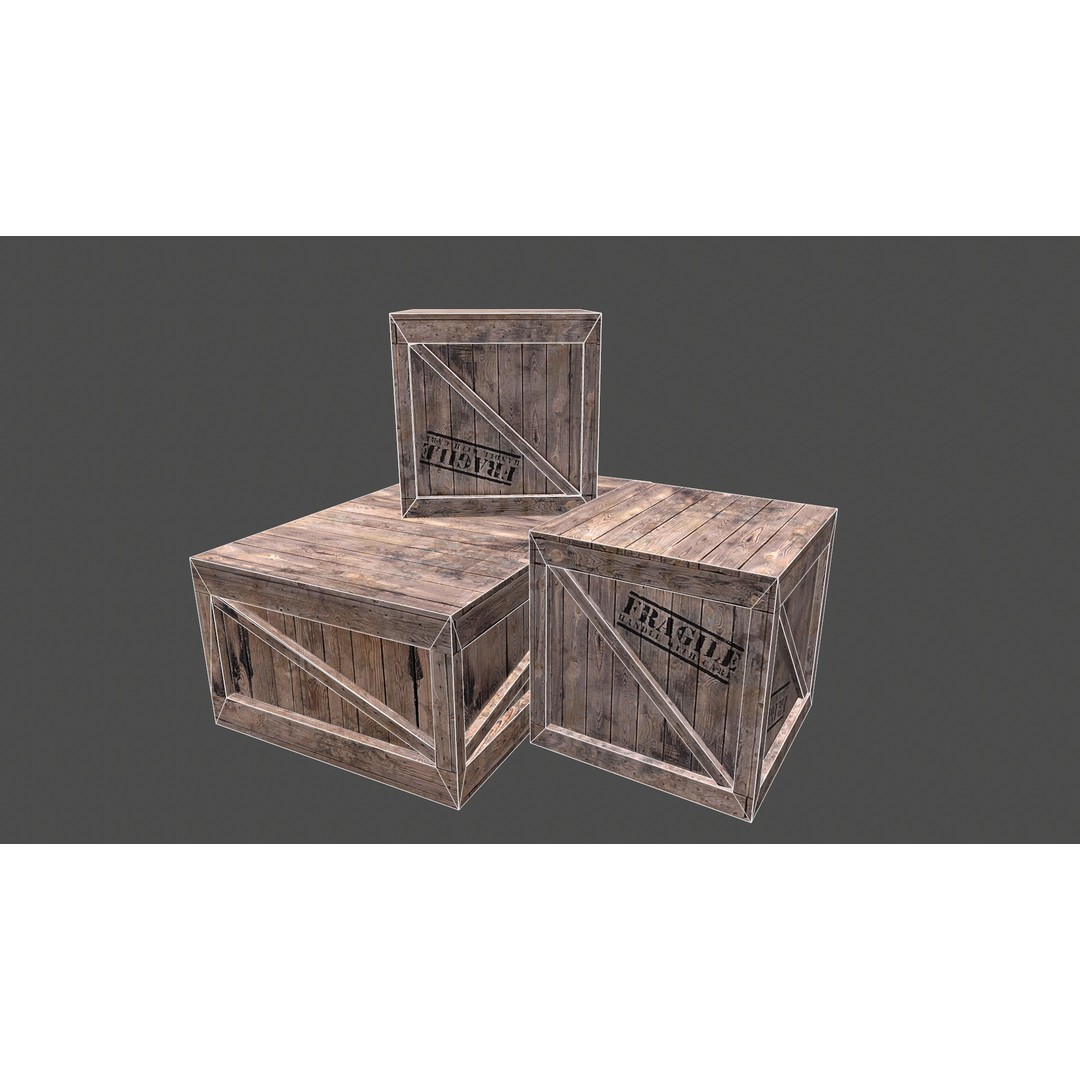 Wooden Box Set 3D Model – Low Poly PBR Asset for Games and Animation - View 17