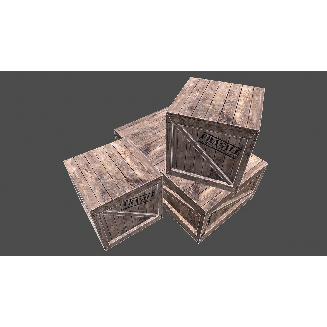 Wooden Box Set 3D Model – Low Poly PBR Asset for Games and Animation - View 19