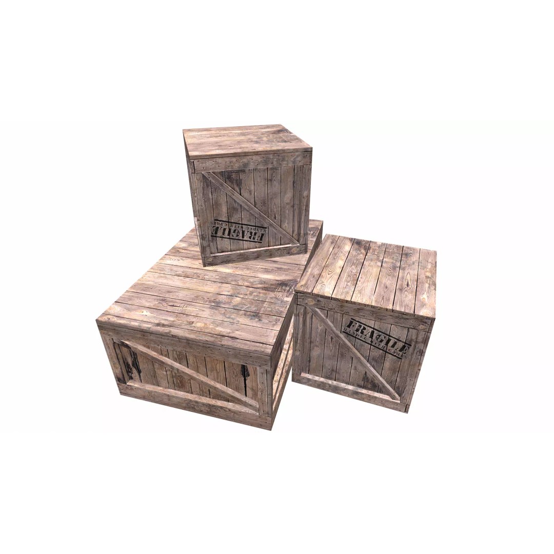 Wooden Box Set 3D Model – Low Poly PBR Asset for Games and Animation - View 2