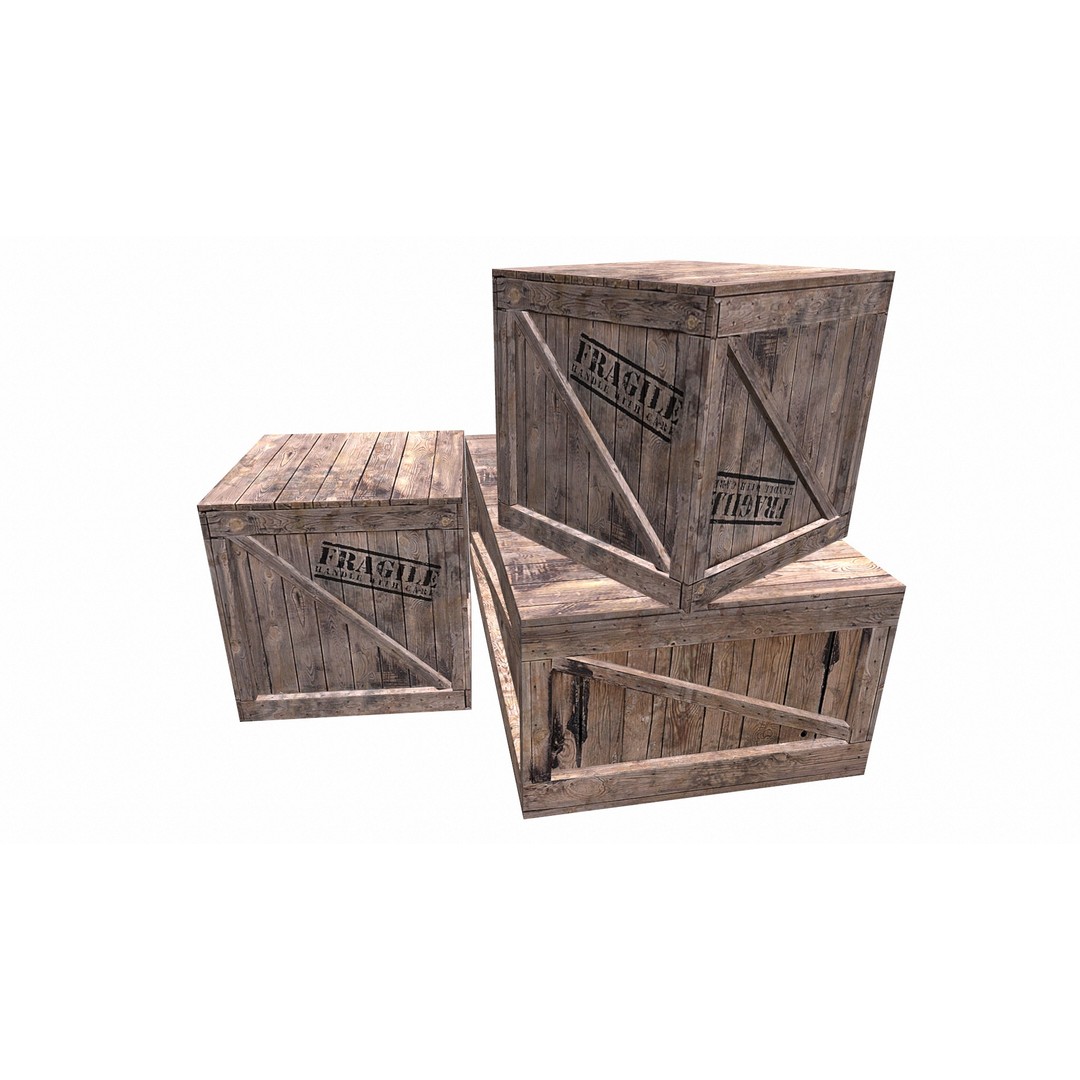Wooden Box Set 3D Model – Low Poly PBR Asset for Games and Animation - View 8
