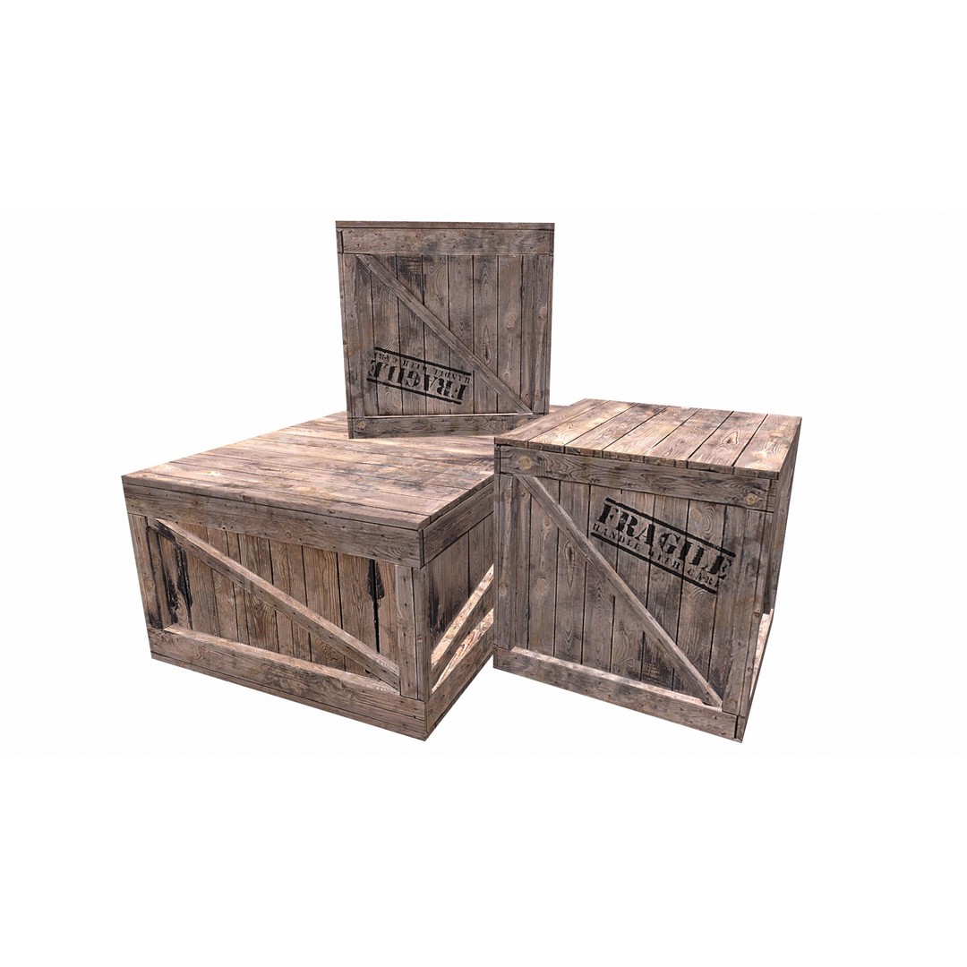 Wooden Box Set 3D Model – Low Poly PBR Asset for Games and Animation - View 9
