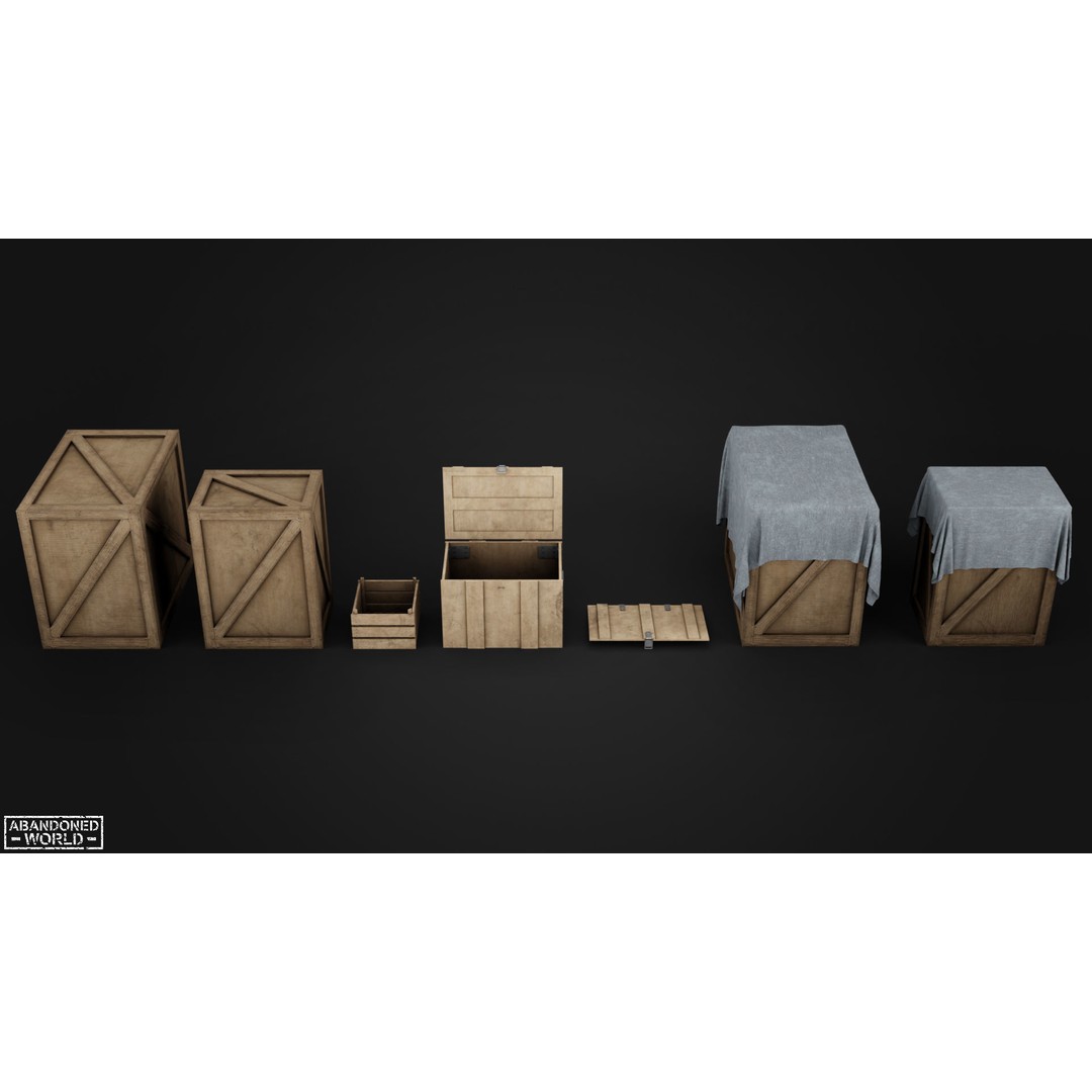 Wood Box Set 3D Model – Low Poly Game Ready Asset for Unity & Unreal - View 3