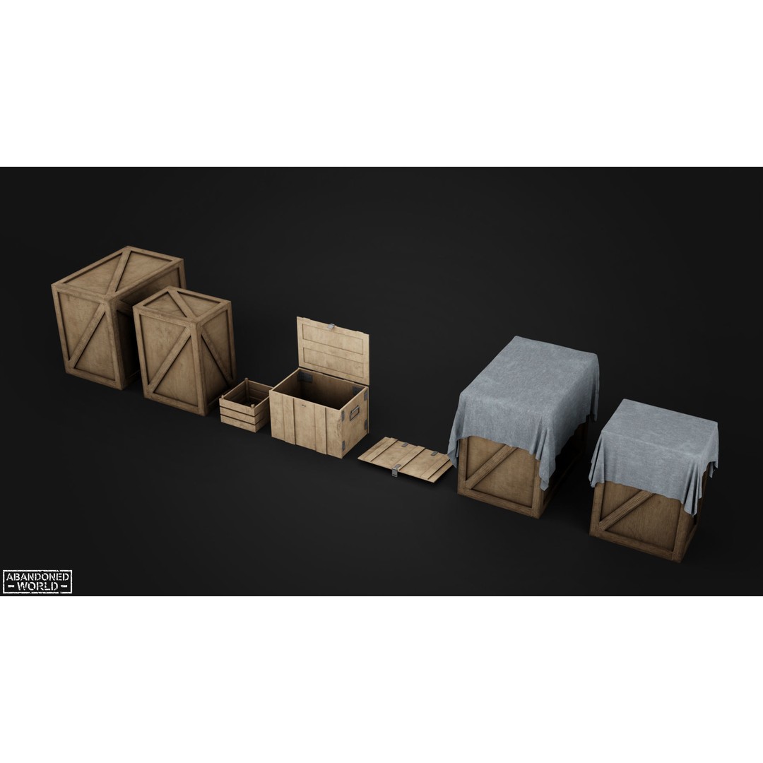 Wood Box Set 3D Model – Low Poly Game Ready Asset for Unity & Unreal - View 5