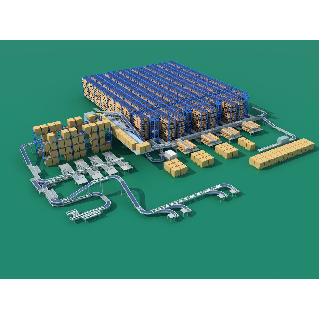 Conveyor Belt 3D Model – Industrial Shipping System, FBX & OBJ - View 3