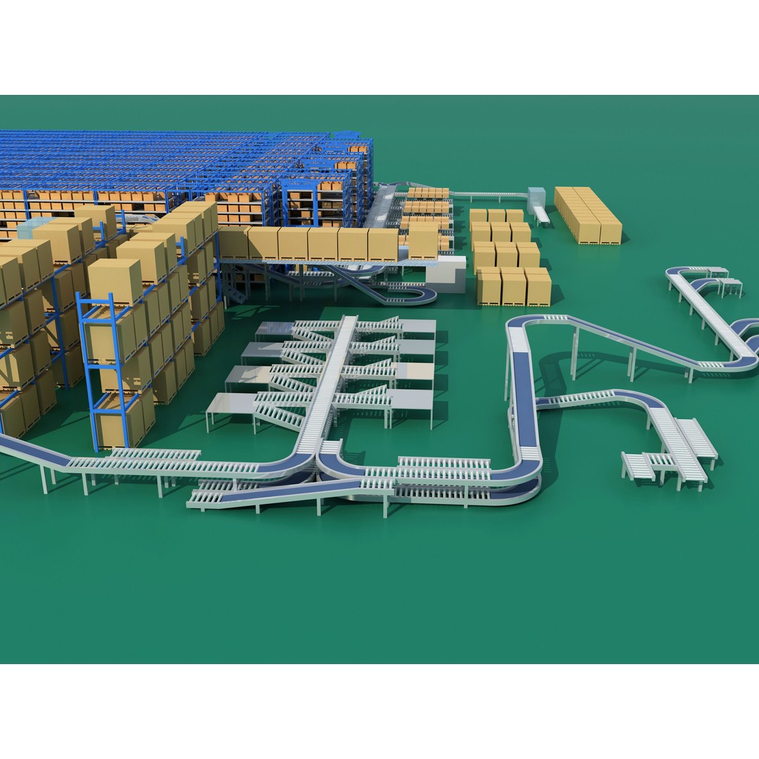 Conveyor Belt 3D Model – Industrial Shipping System, FBX & OBJ - View 5