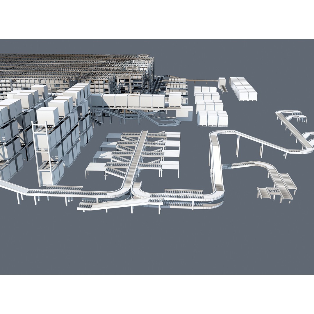 Conveyor Belt 3D Model – Industrial Shipping System, FBX & OBJ - View 9