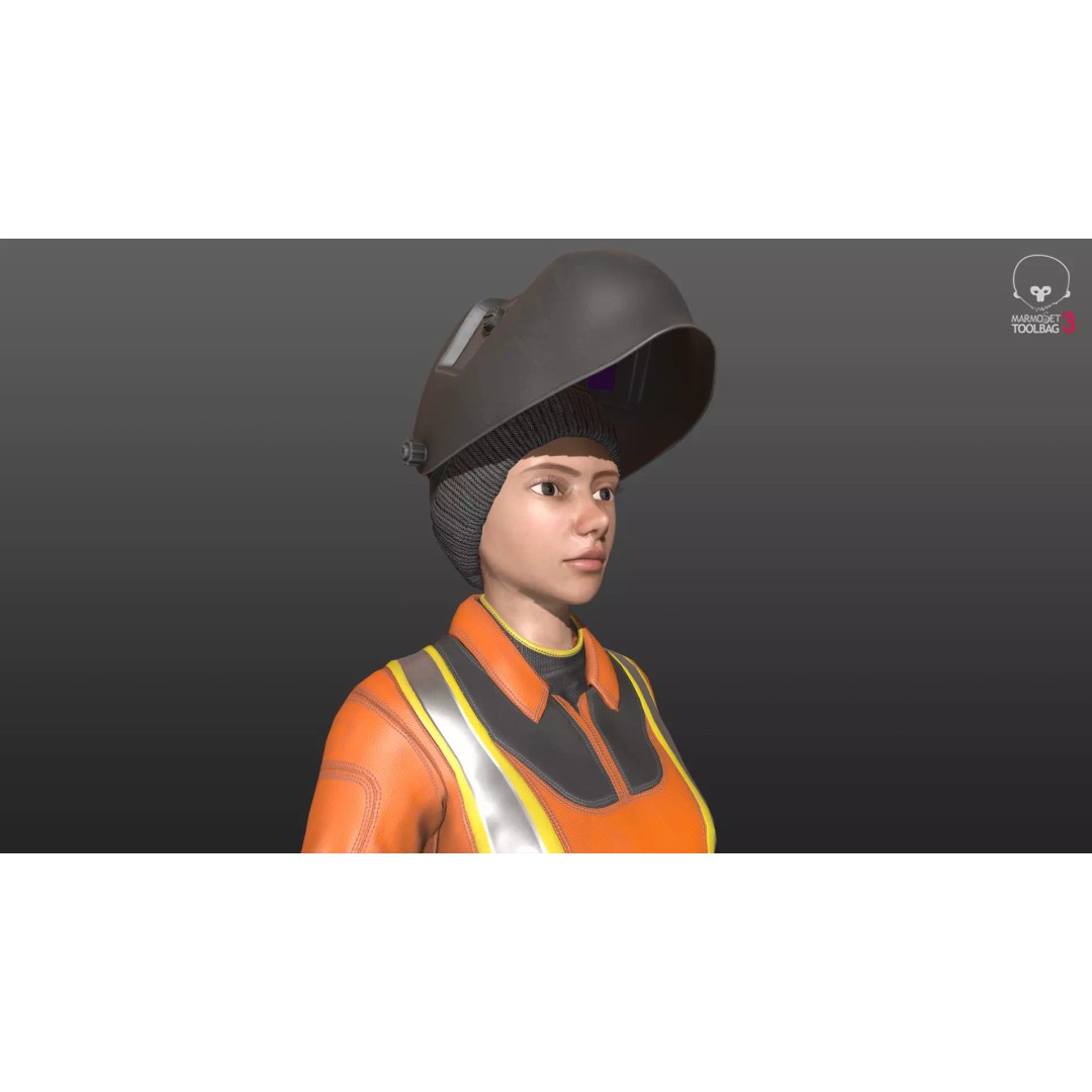Female Welder Suit 3D Model – Low Poly Rigged Asset, FBX, PBR - View 14