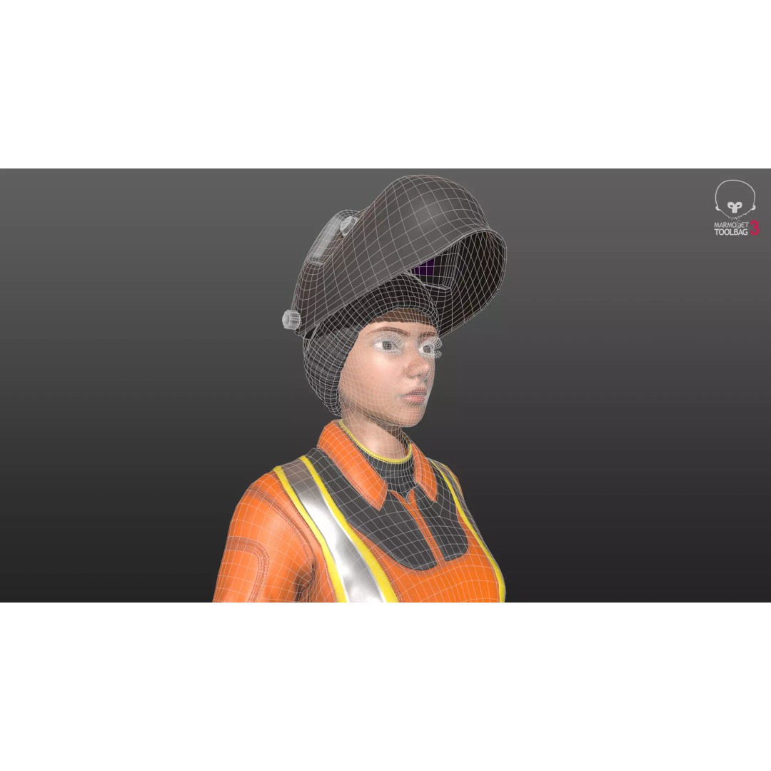 Female Welder Suit 3D Model – Low Poly Rigged Asset, FBX, PBR - View 15