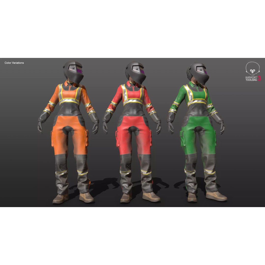 Female Welder Suit 3D Model – Low Poly Rigged Asset, FBX, PBR - View 16