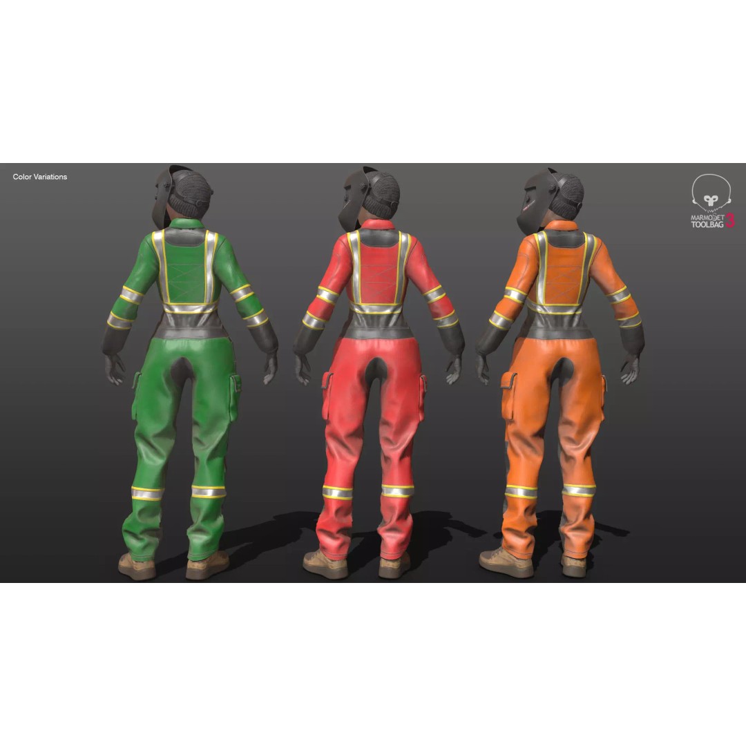 Female Welder Suit 3D Model – Low Poly Rigged Asset, FBX, PBR - View 17
