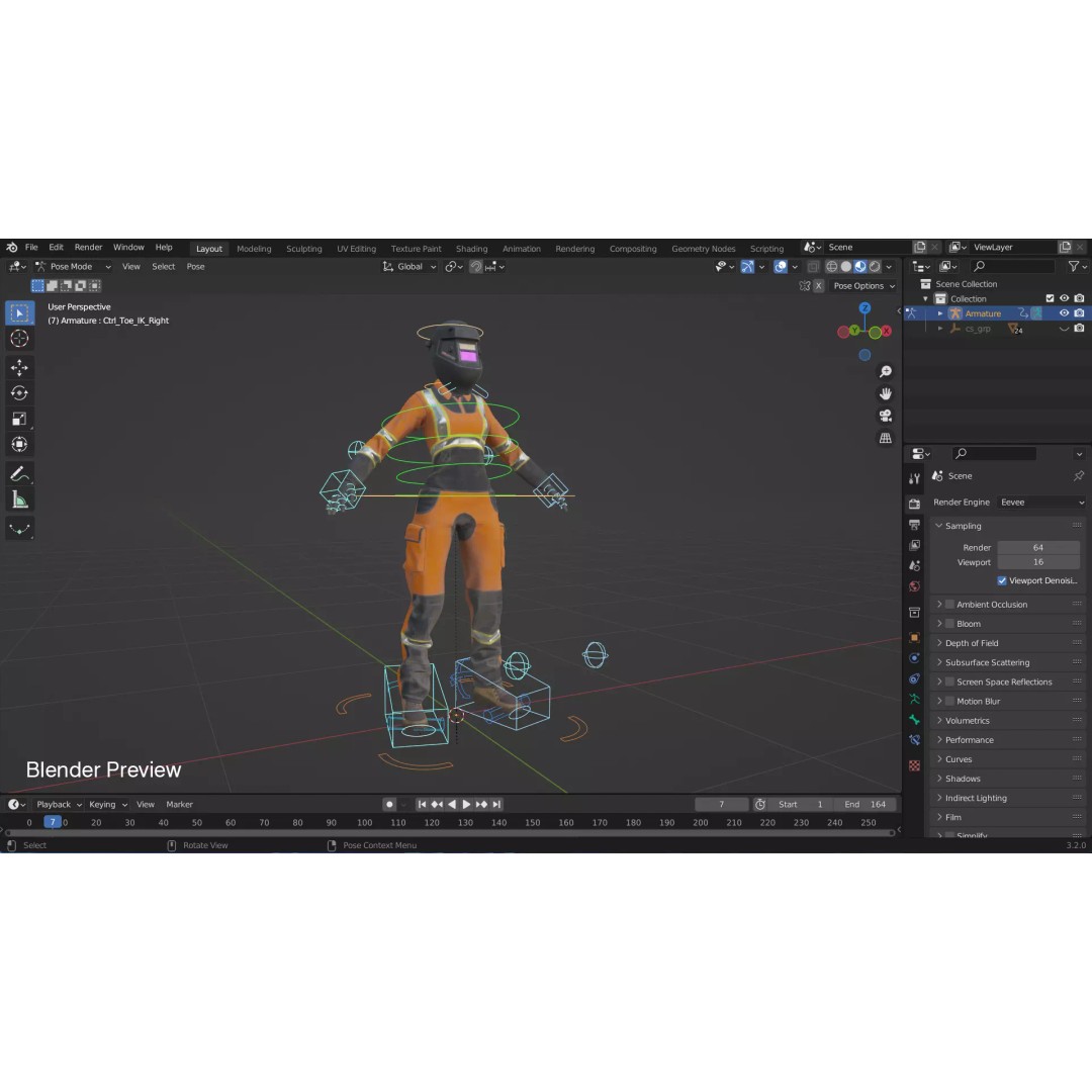 Female Welder Suit 3D Model – Low Poly Rigged Asset, FBX, PBR - View 29