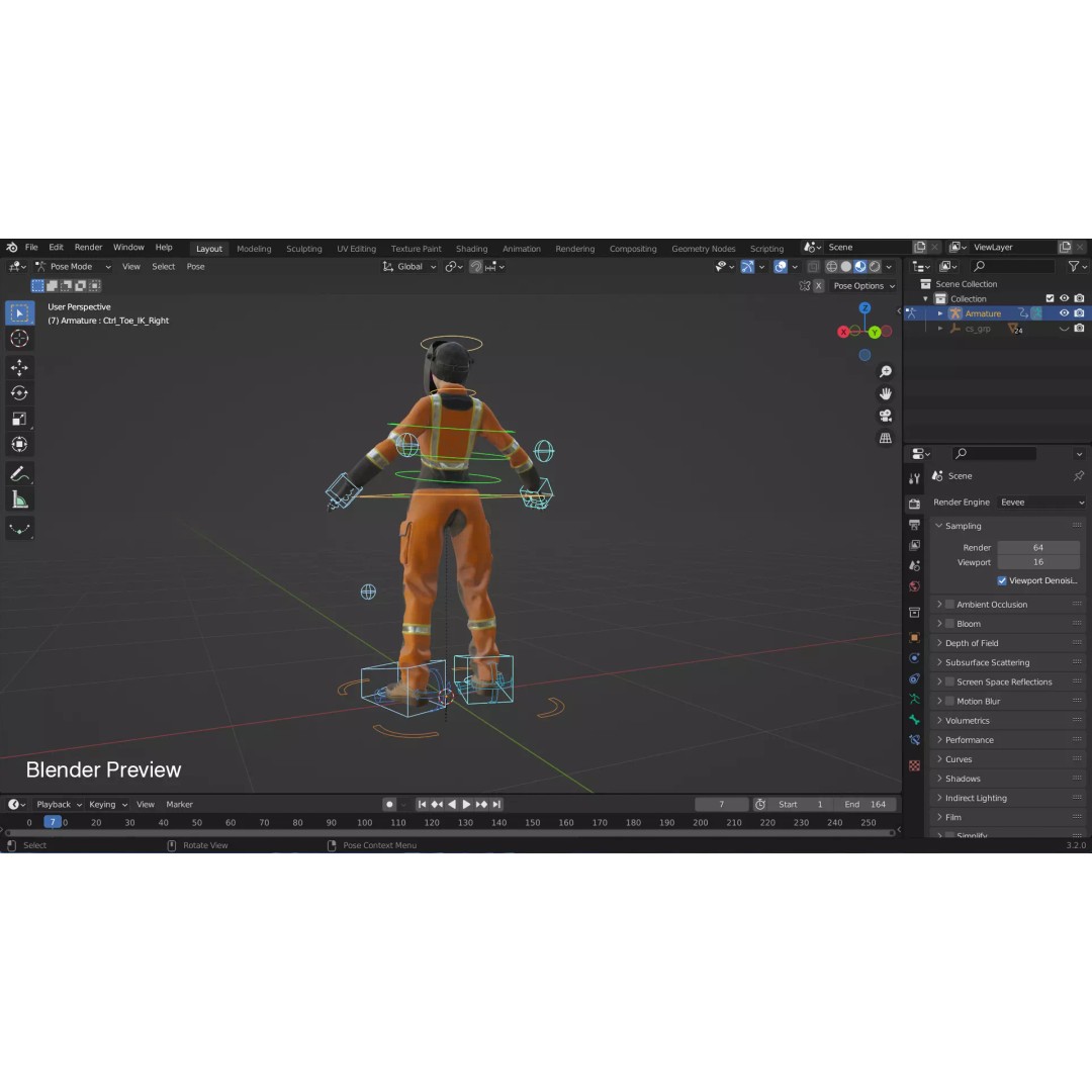 Female Welder Suit 3D Model – Low Poly Rigged Asset, FBX, PBR - View 30