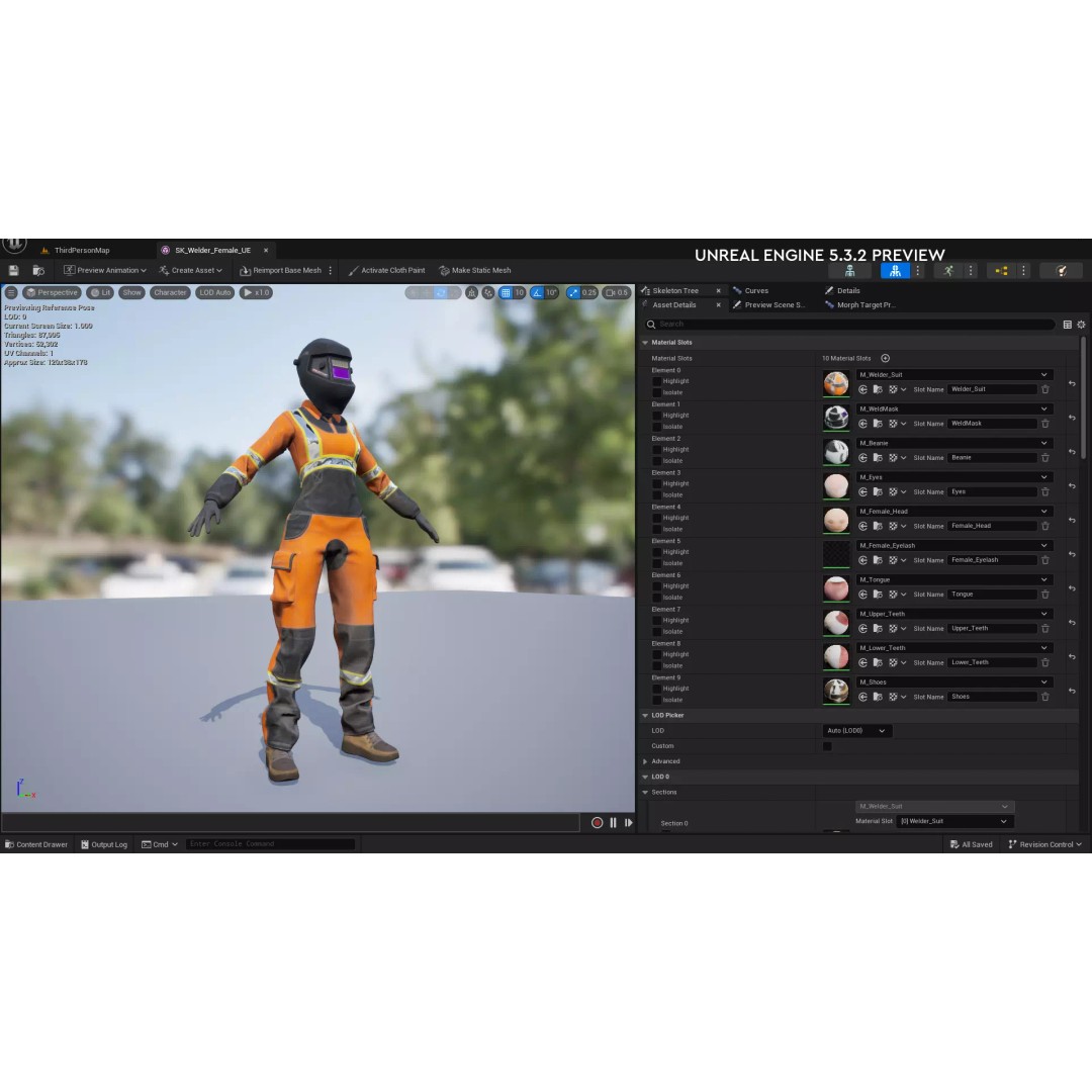 Female Welder Suit 3D Model – Low Poly Rigged Asset, FBX, PBR - View 34