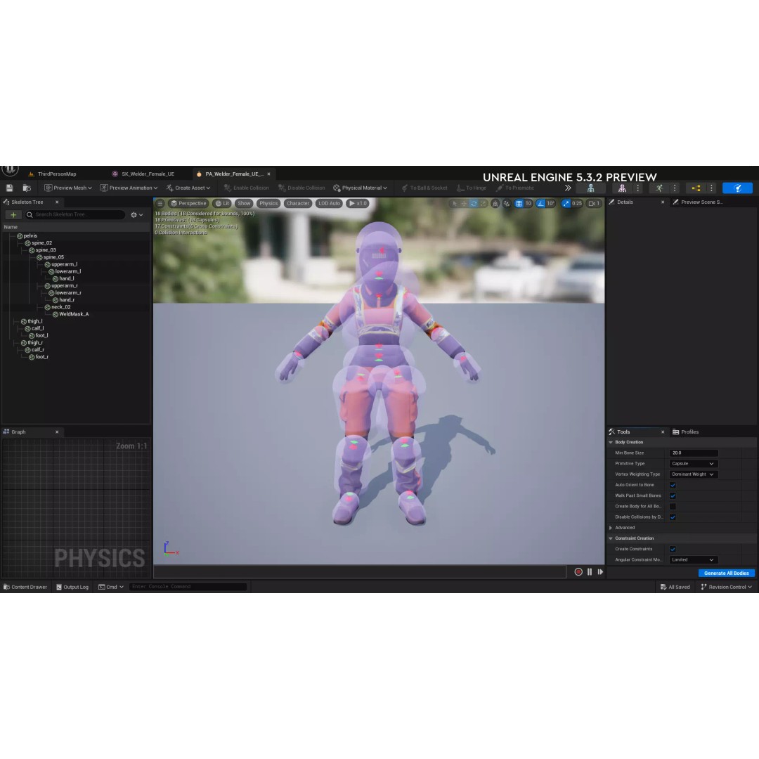 Female Welder Suit 3D Model – Low Poly Rigged Asset, FBX, PBR - View 36