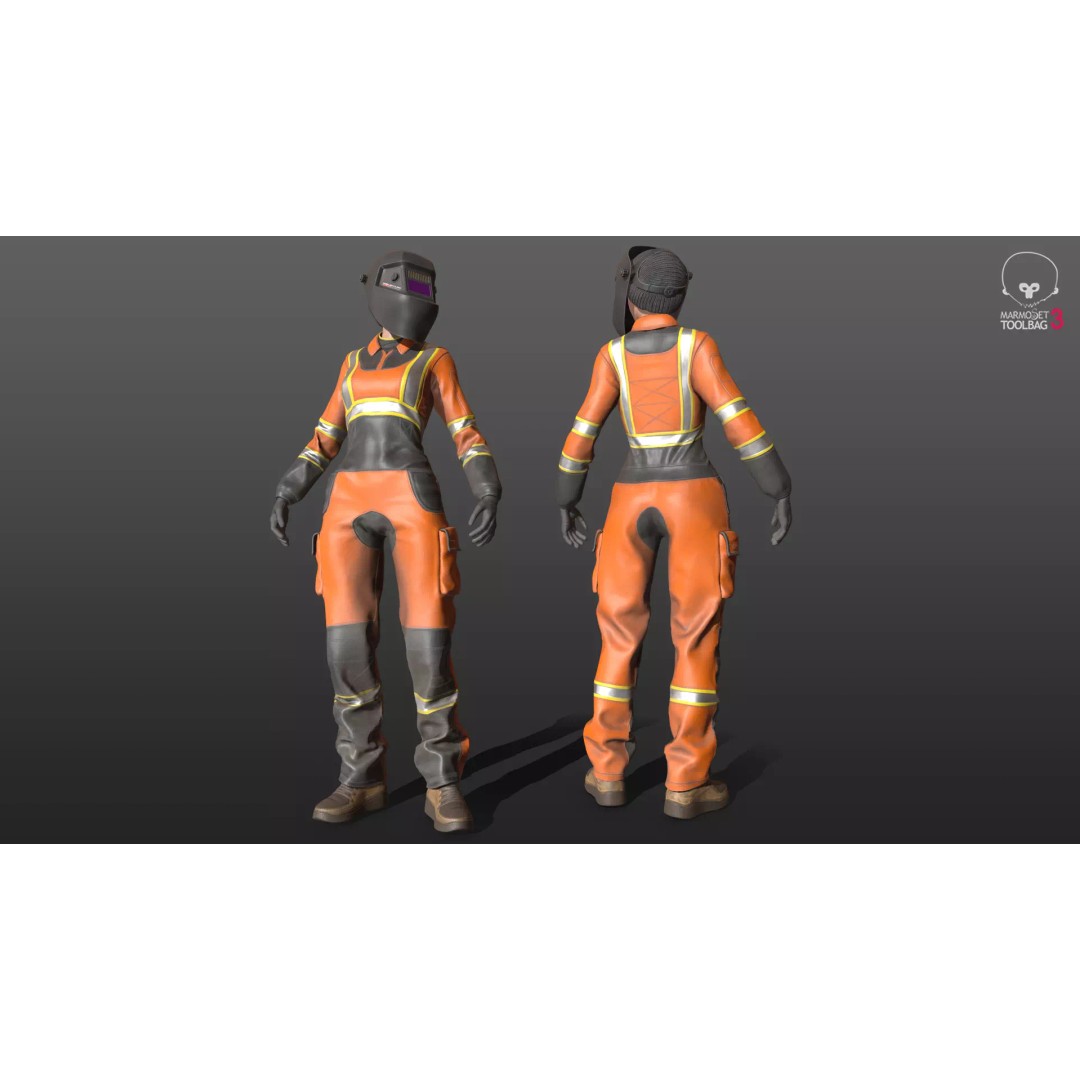 Female Welder Suit 3D Model – Low Poly Rigged Asset, FBX, PBR - View 4