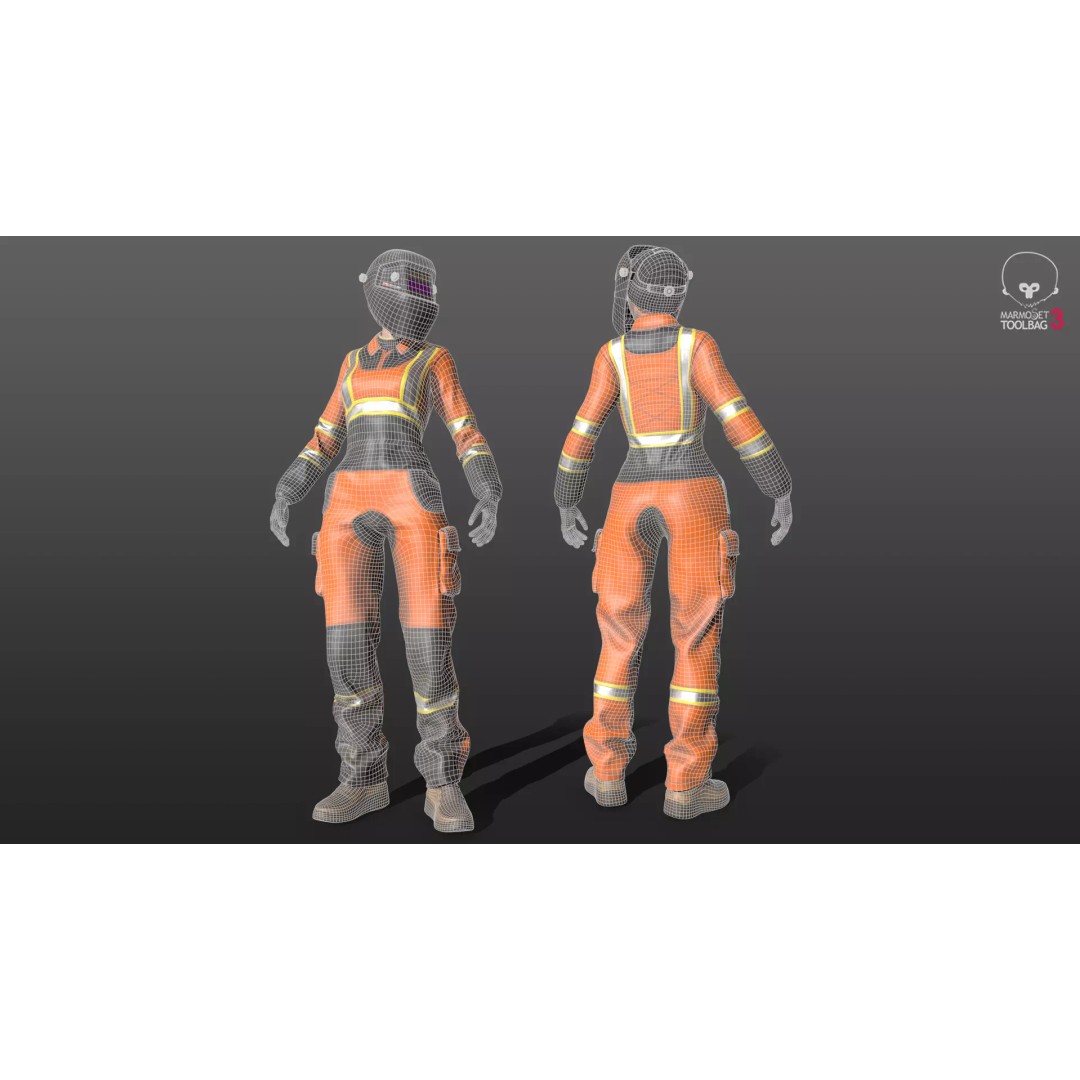 Female Welder Suit 3D Model – Low Poly Rigged Asset, FBX, PBR - View 5