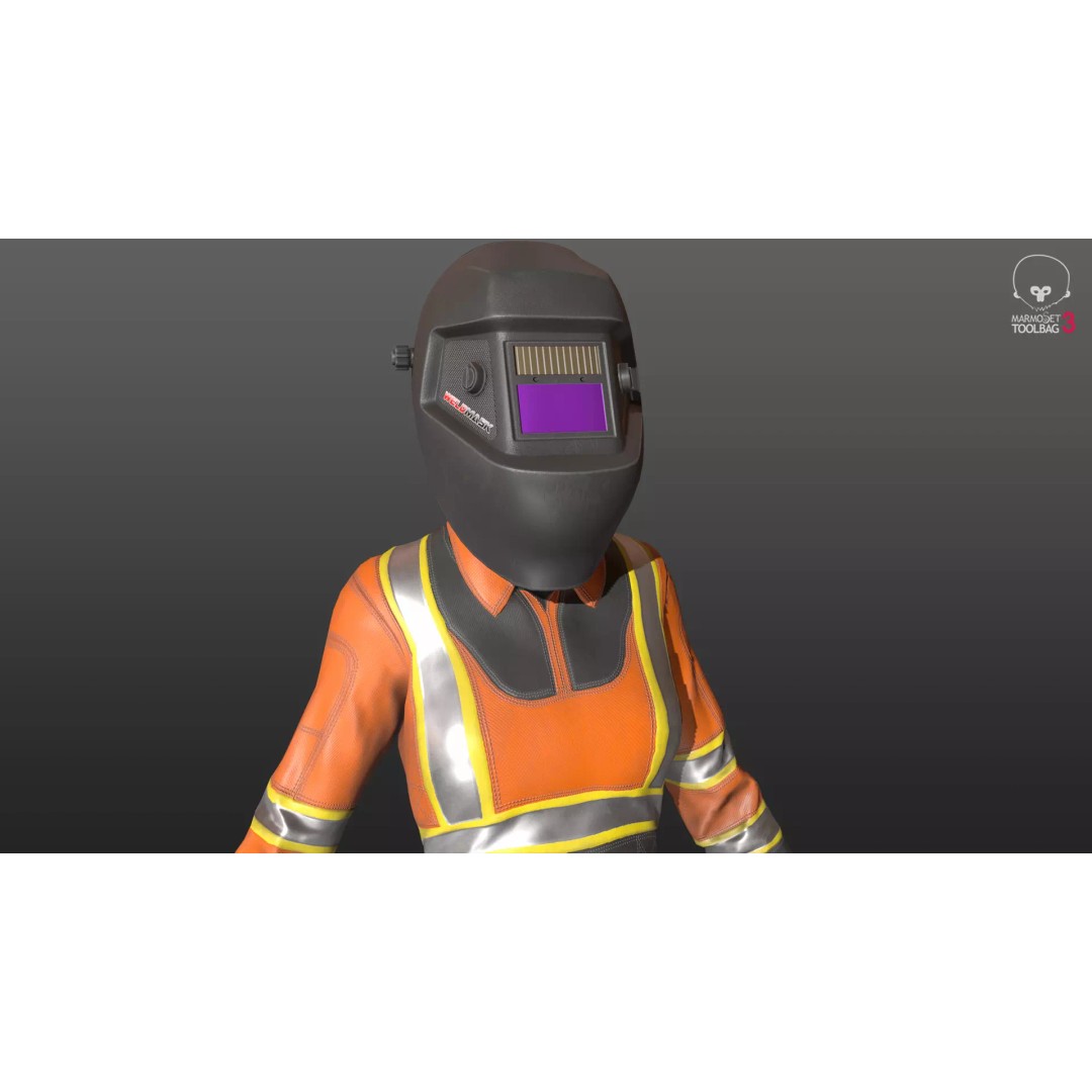 Female Welder Suit 3D Model – Low Poly Rigged Asset, FBX, PBR - View 6