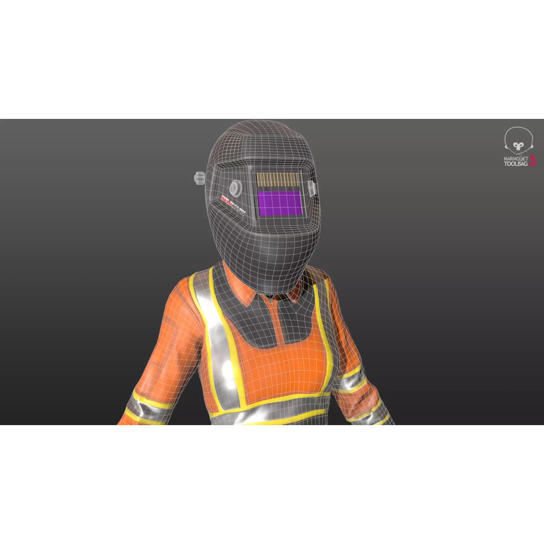 Female Welder Suit 3D Model – Low Poly Rigged Asset, FBX, PBR - View 7