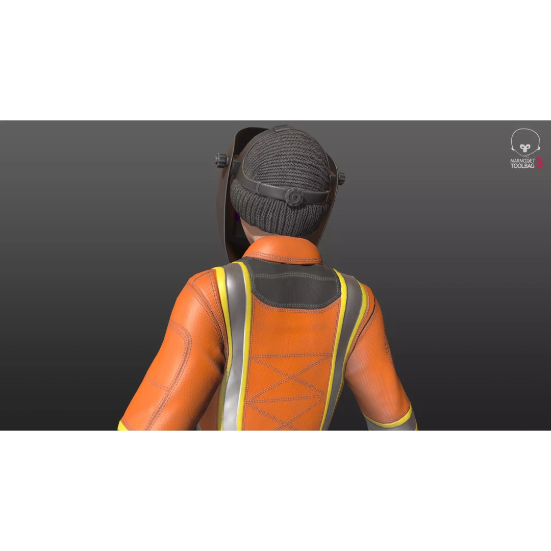 Female Welder Suit 3D Model – Low Poly Rigged Asset, FBX, PBR - View 8