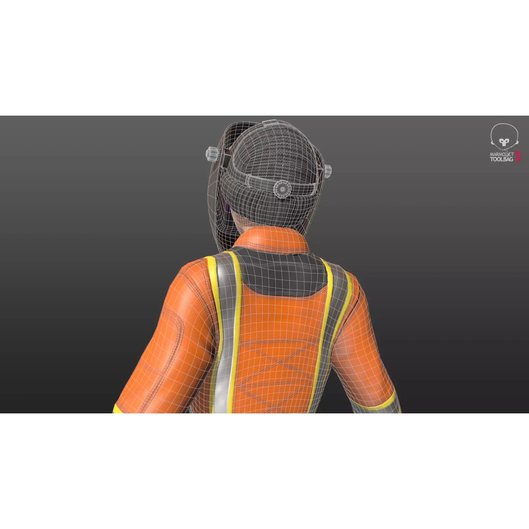 Female Welder Suit 3D Model – Low Poly Rigged Asset, FBX, PBR - View 9