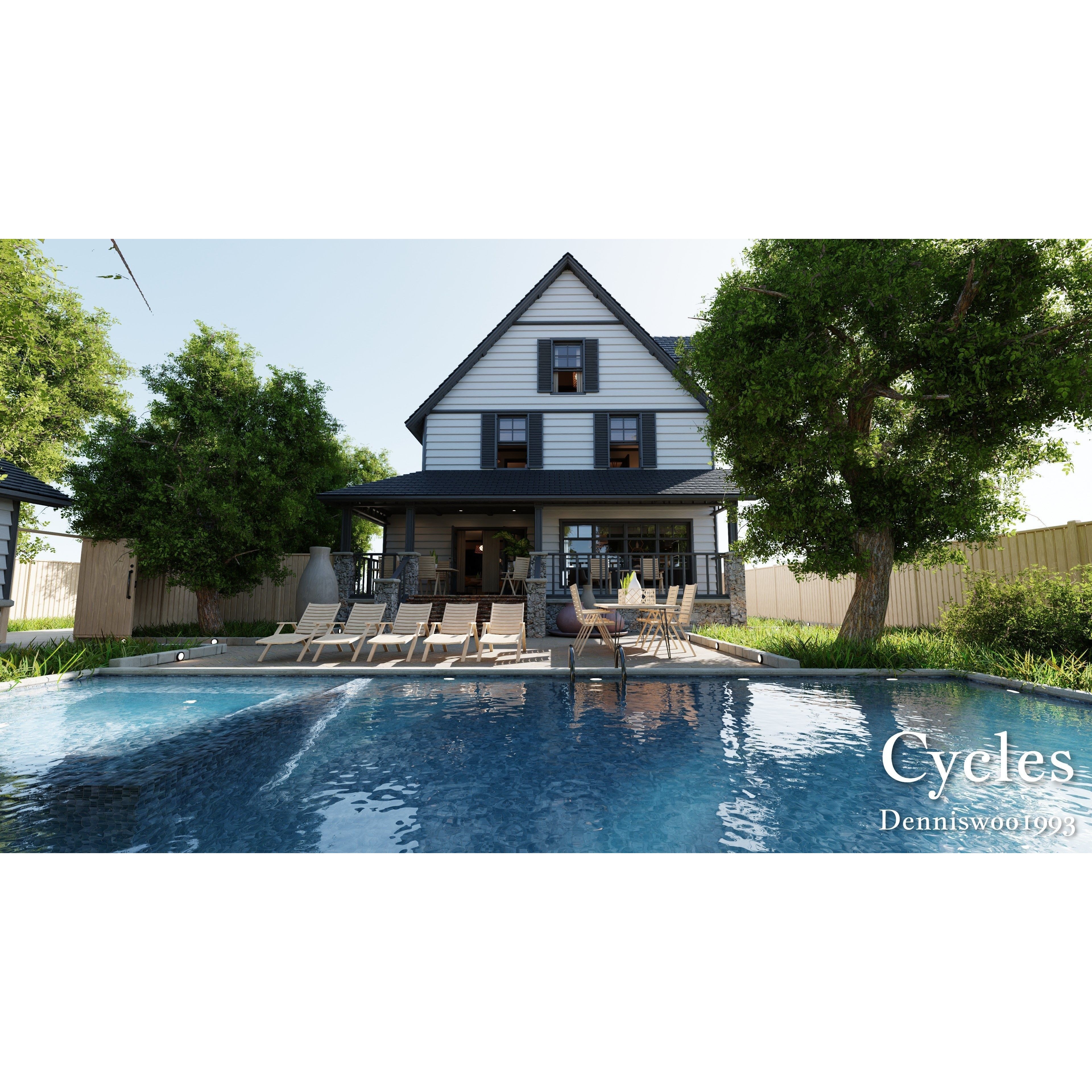 Modular Classic American House - Low-Poly Game-Ready 3D Model - View 13