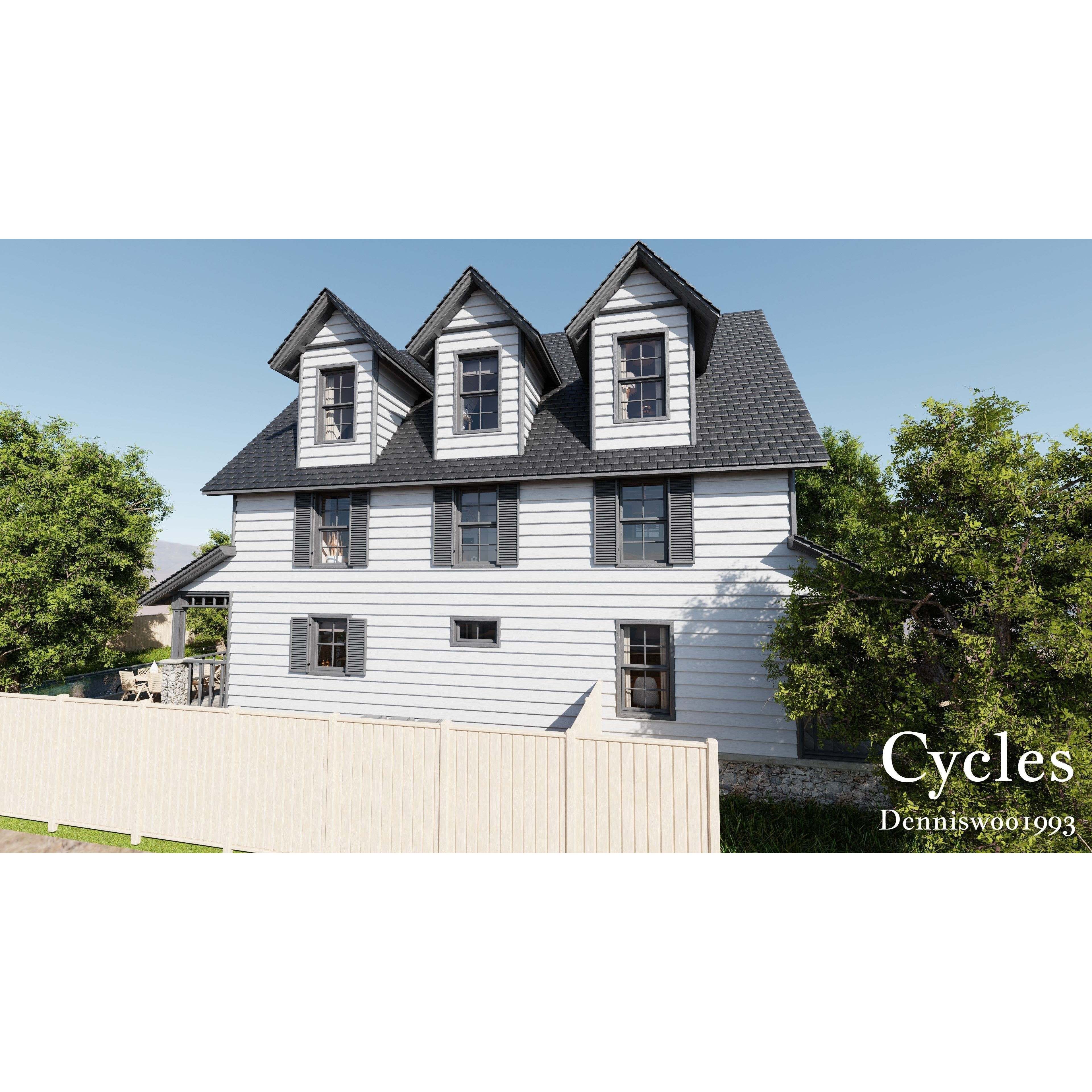 Modular Classic American House - Low-Poly Game-Ready 3D Model - View 24