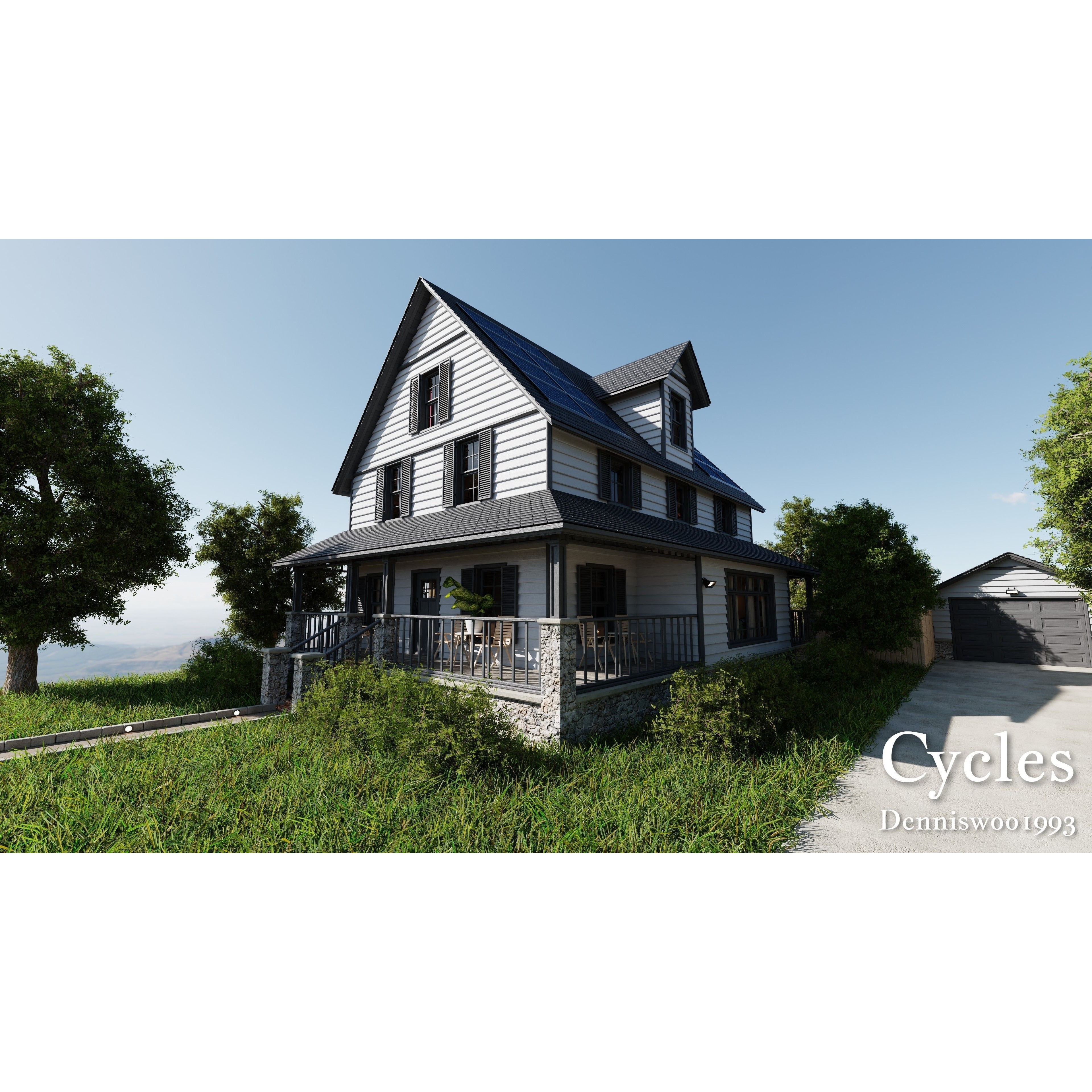 Modular Classic American House - Low-Poly Game-Ready 3D Model - View 3