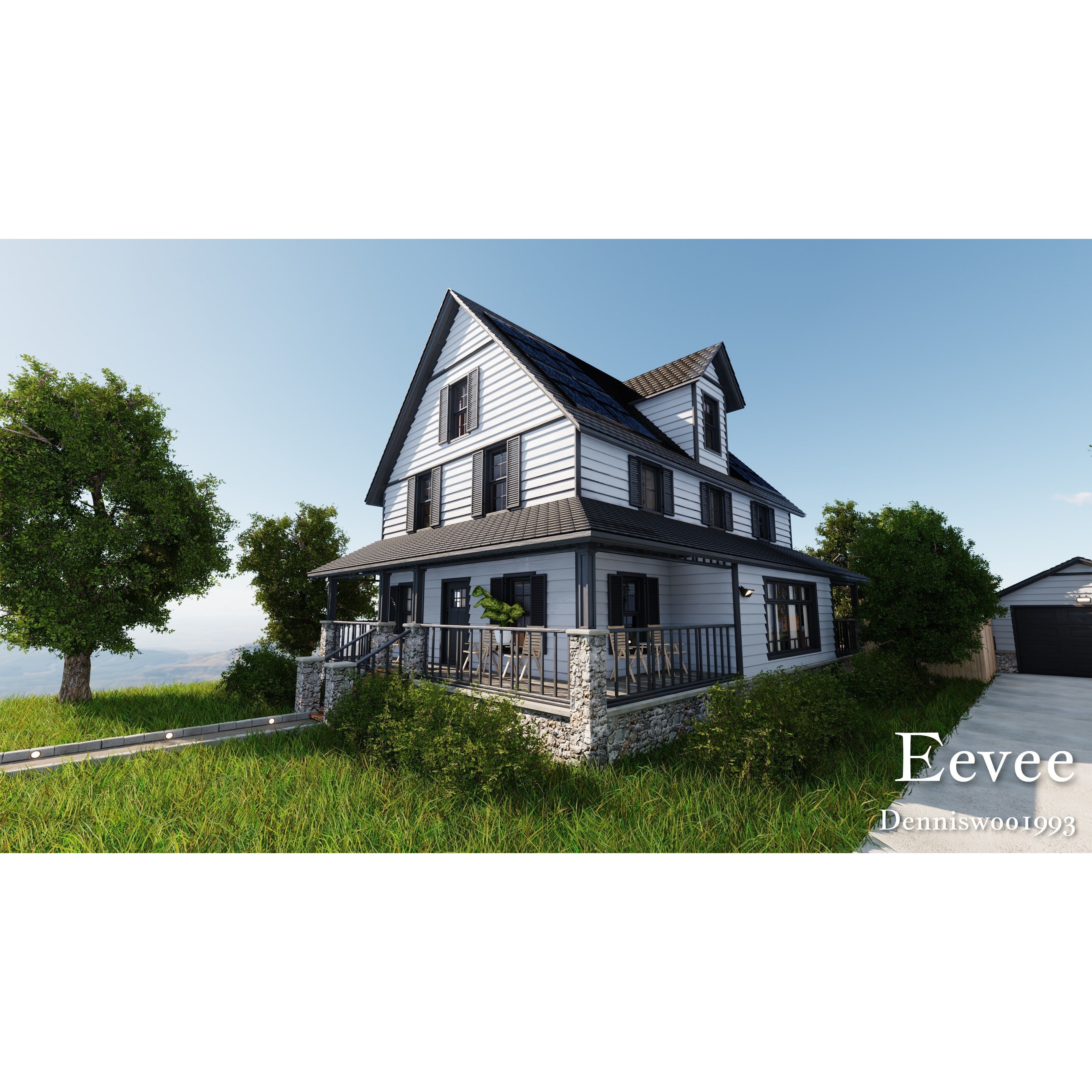 Modular Classic American House - Low-Poly Game-Ready 3D Model - View 38