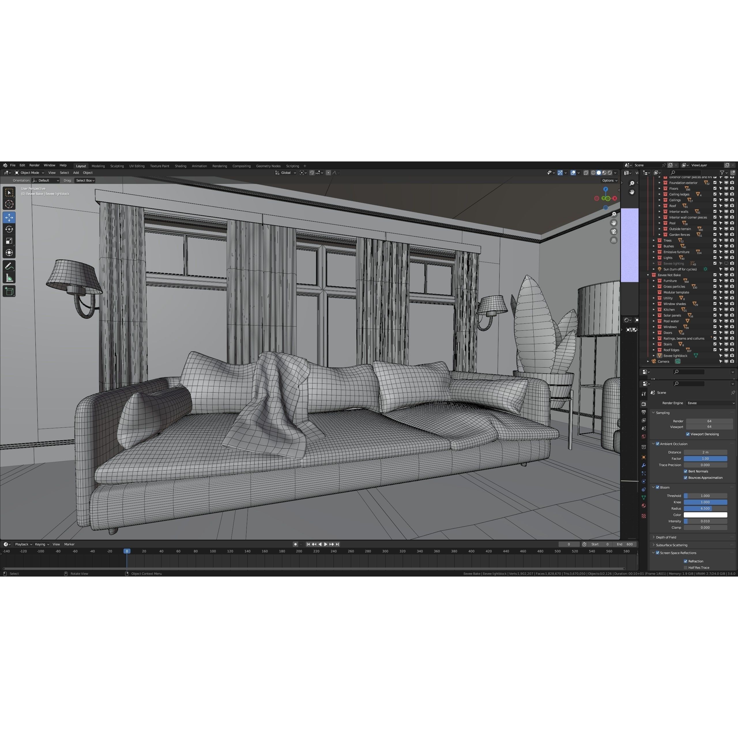Modular Classic American House - Low-Poly Game-Ready 3D Model - View 56