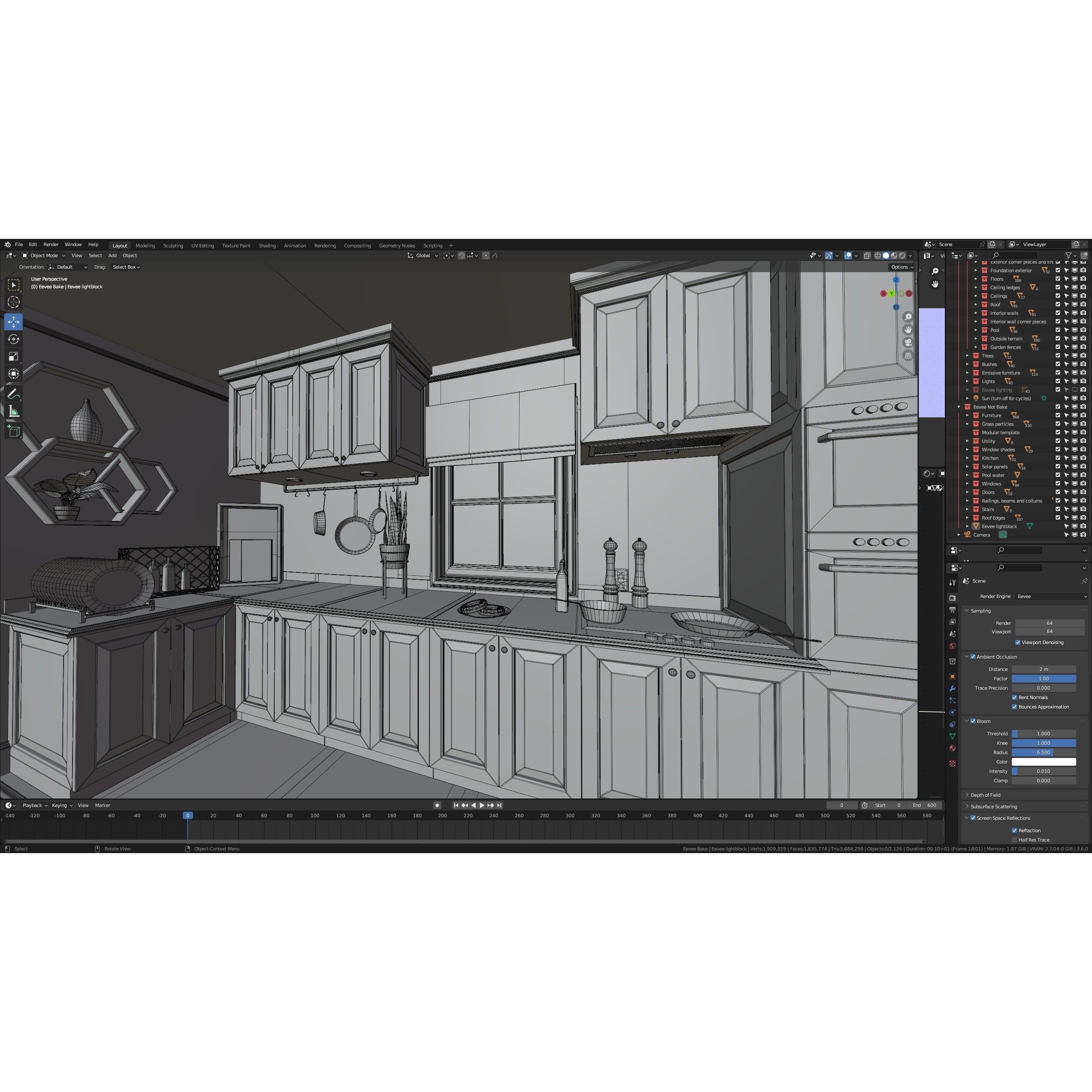 Modular Classic American House - Low-Poly Game-Ready 3D Model - View 57