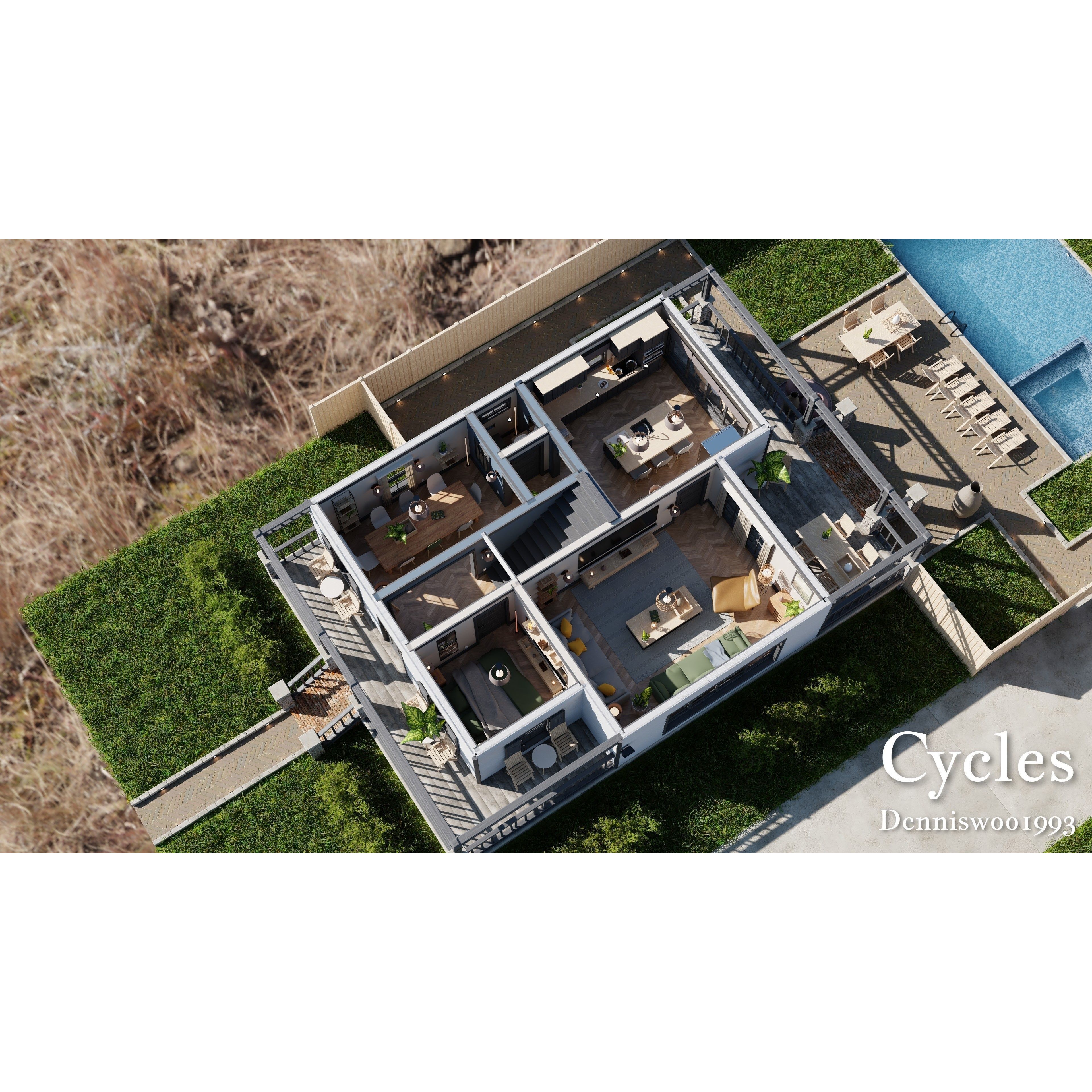 Modular Classic American House - Low-Poly Game-Ready 3D Model - View 6