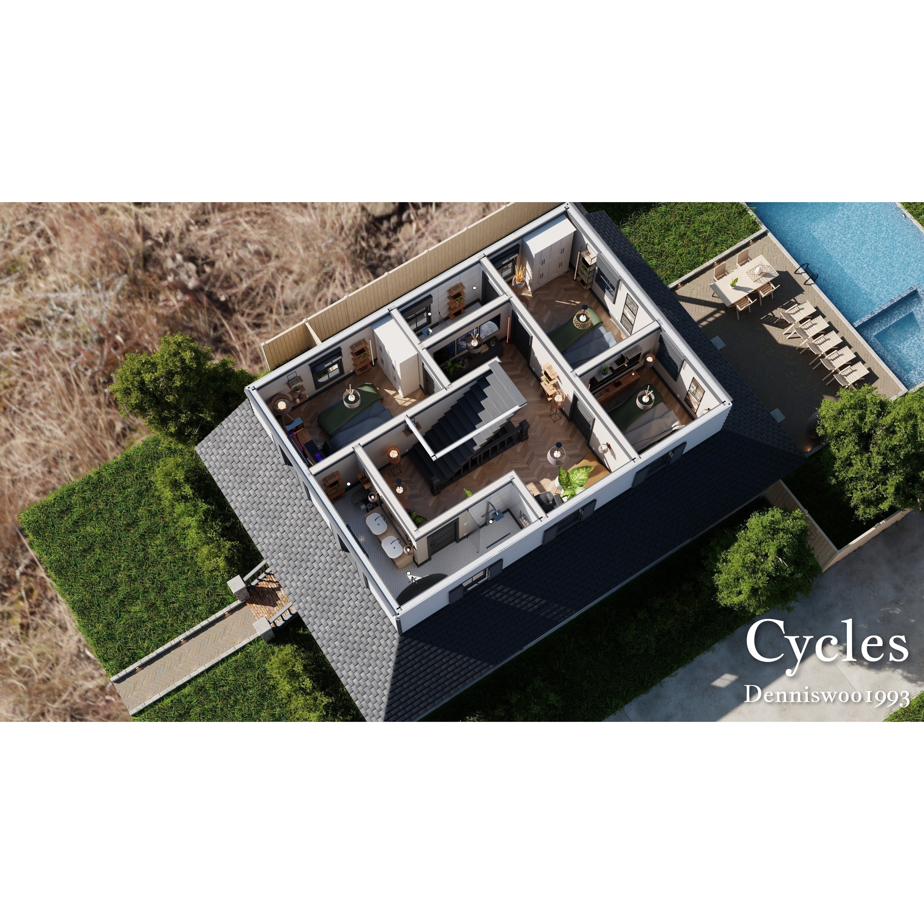 Modular Classic American House - Low-Poly Game-Ready 3D Model - View 7