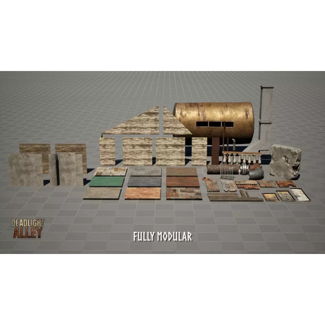 Modular Street 3D Model – Low Poly Game Asset with PBR Textures - View 14