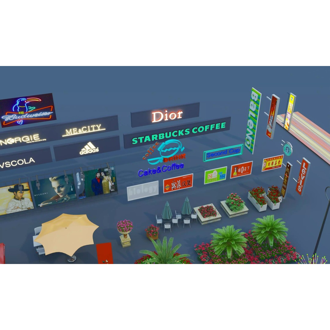 Commercial Street Kitbash 3D Model – Low Poly Outdoor Assets, FBX & OBJ - View 10