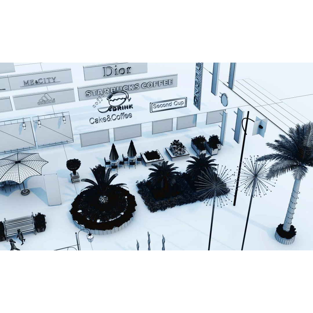 Commercial Street Kitbash 3D Model – Low Poly Outdoor Assets, FBX & OBJ - View 15