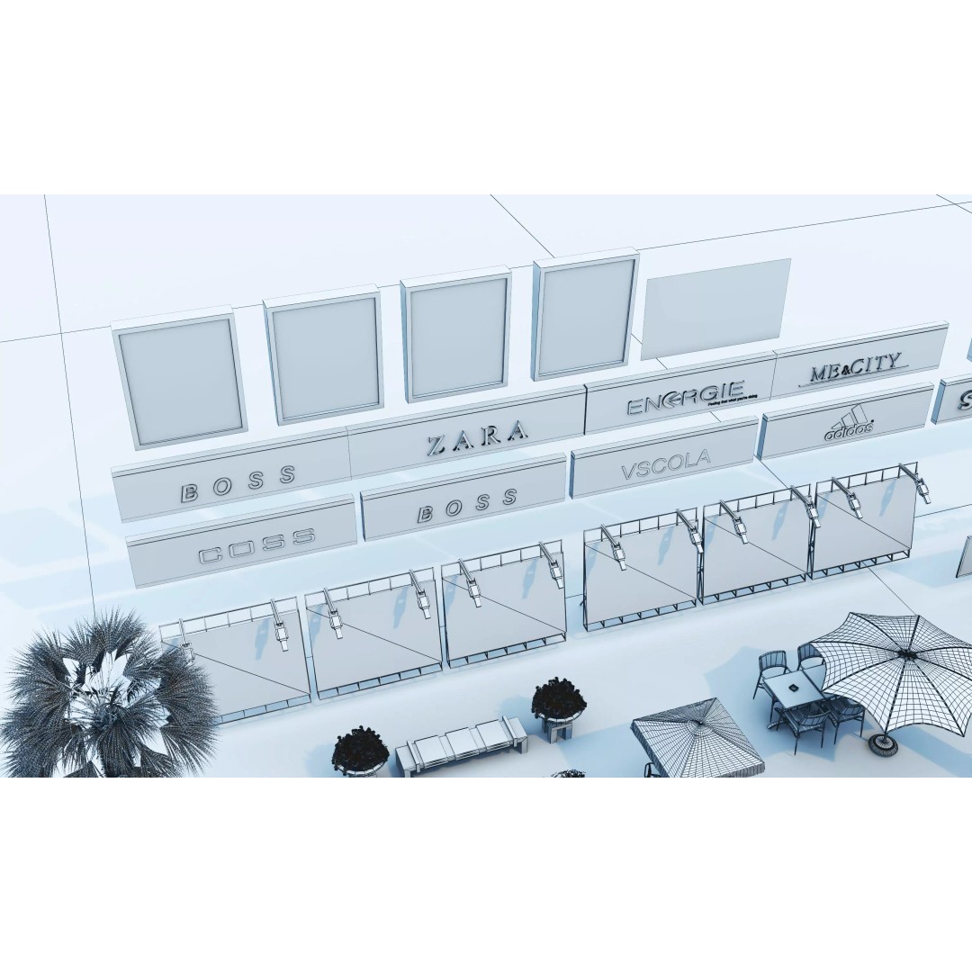Commercial Street Kitbash 3D Model – Low Poly Outdoor Assets, FBX & OBJ - View 19