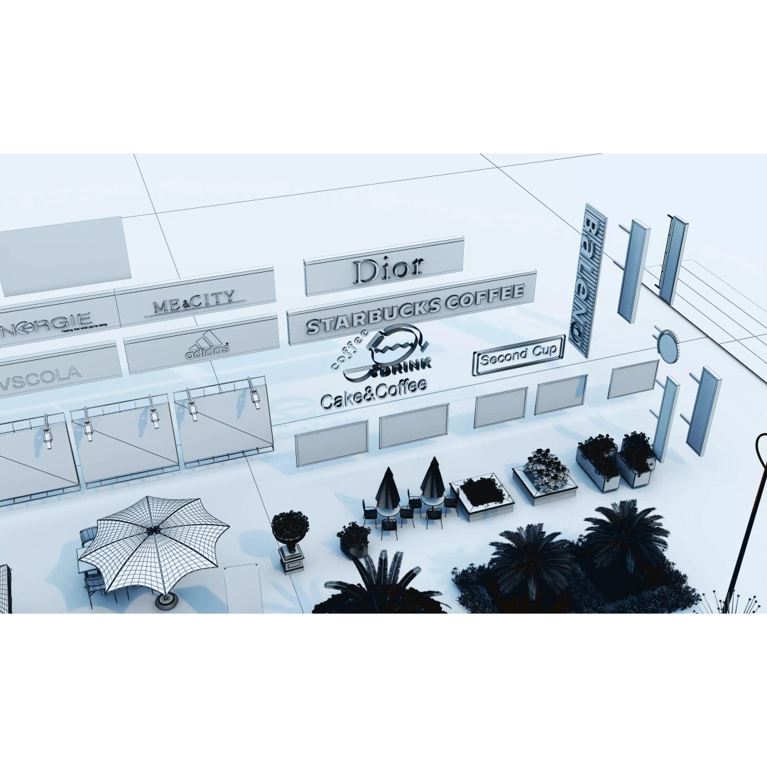 Commercial Street Kitbash 3D Model – Low Poly Outdoor Assets, FBX & OBJ - View 20