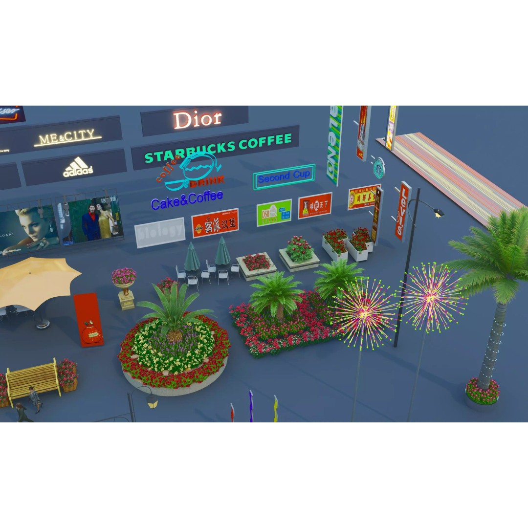 Commercial Street Kitbash 3D Model – Low Poly Outdoor Assets, FBX & OBJ - View 5