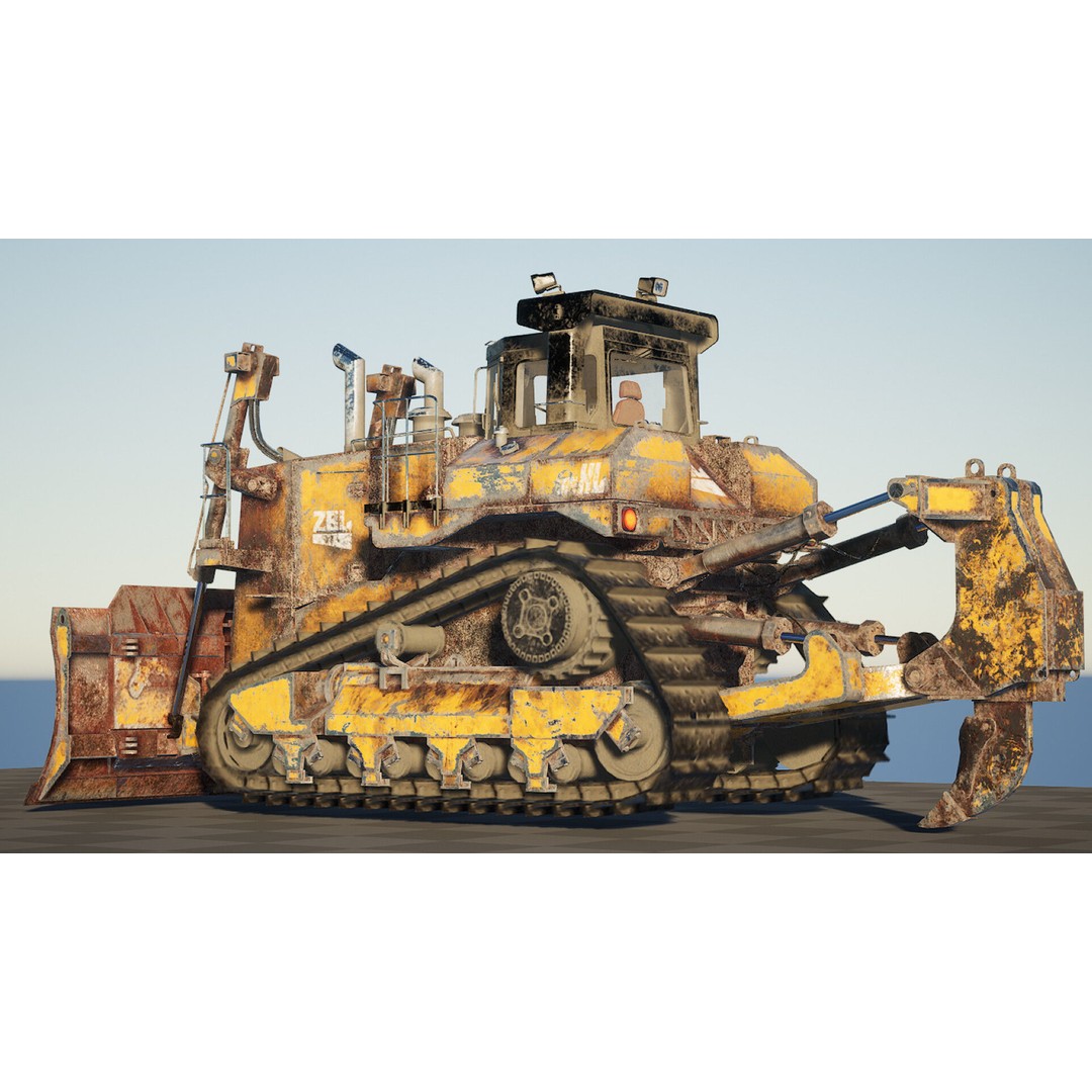 BullDozer 3D Model – Low Poly Rigged Animation Asset, FBX, OBJ - View 3